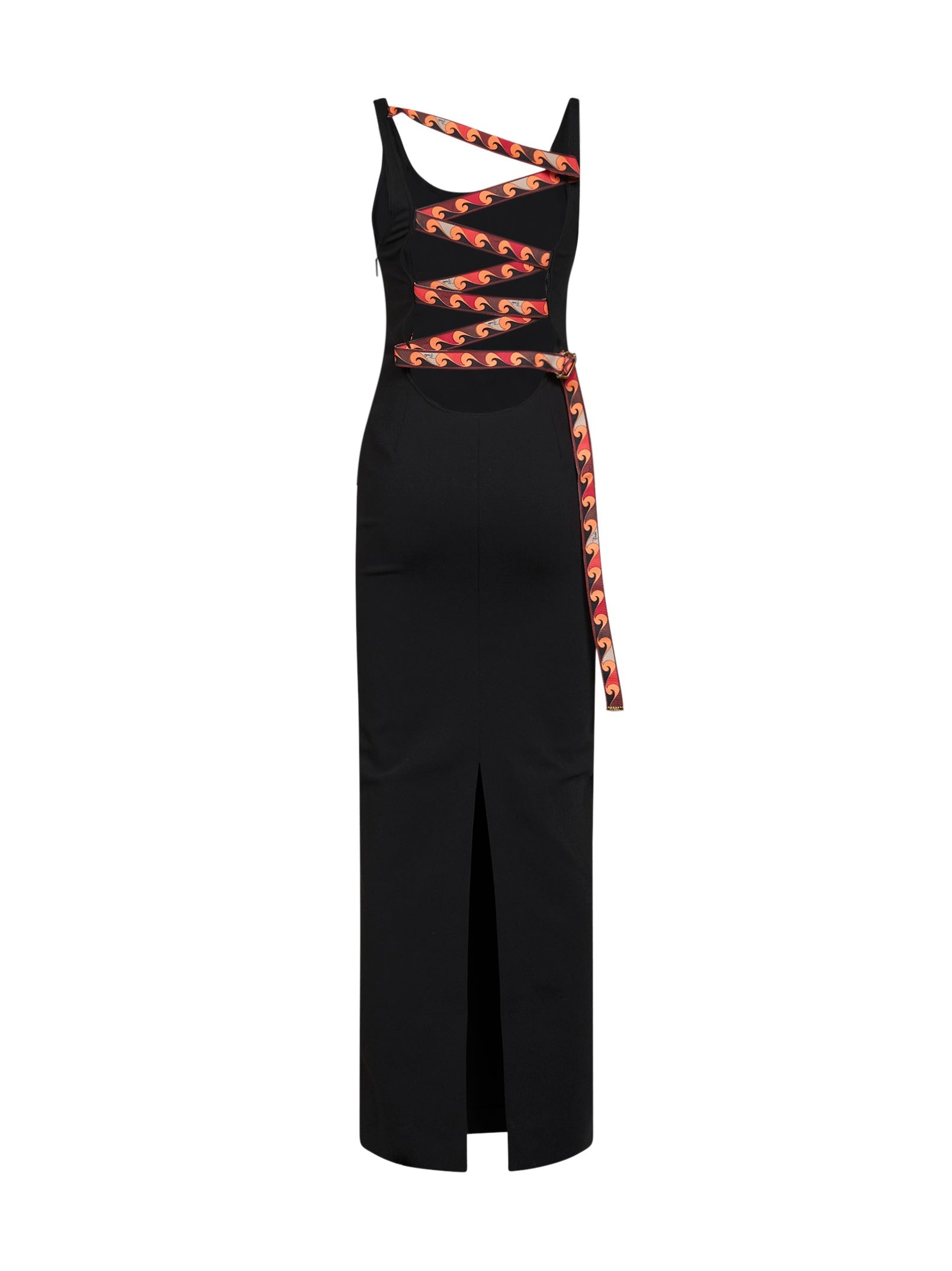 Pucci Women Black Superstretch Cady Long Dress With Printed Tape