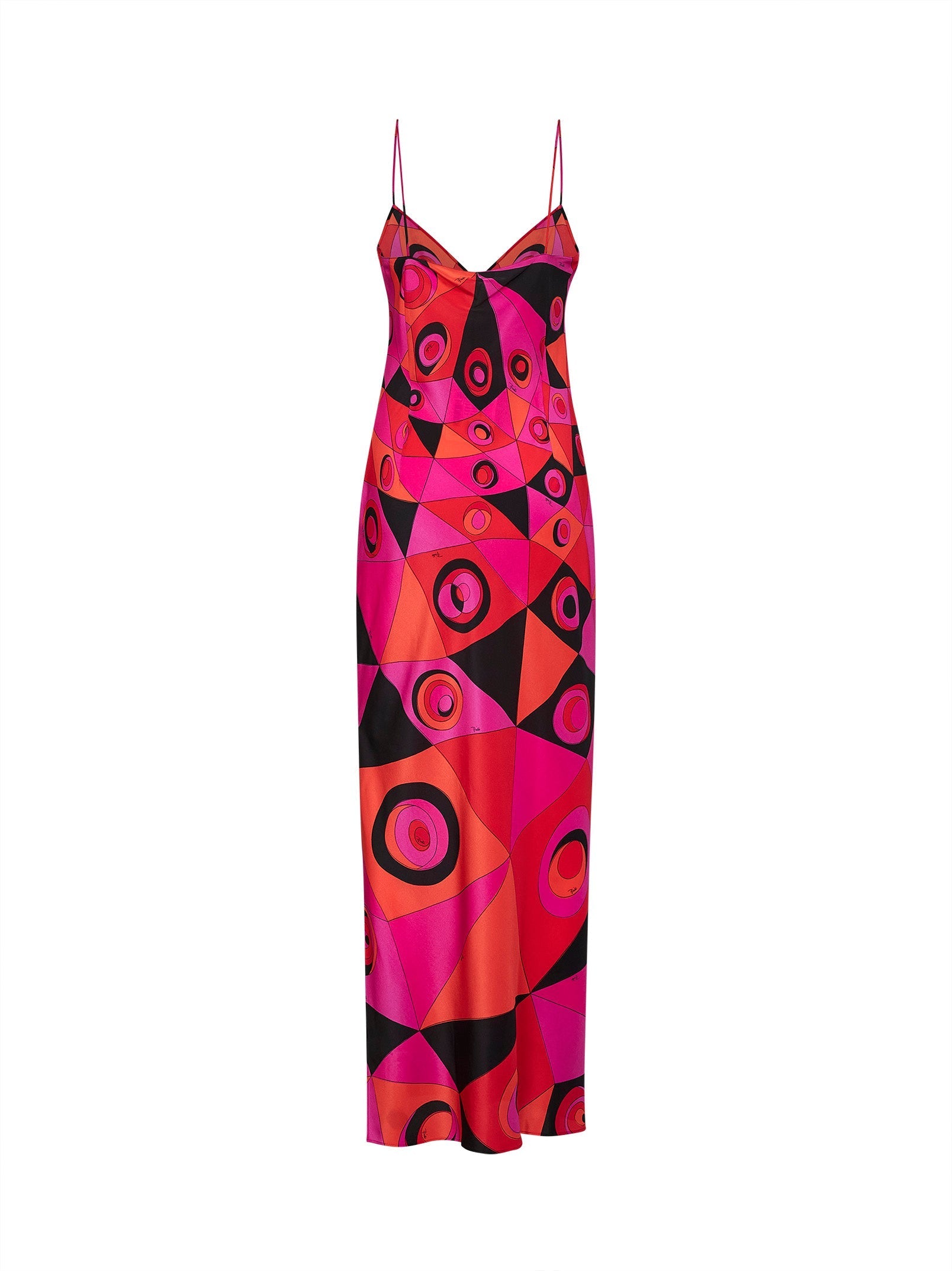Pucci Women Fuchsia And Black Occhi-Print Silk Crepe De Chine Long Lingerie Dress
