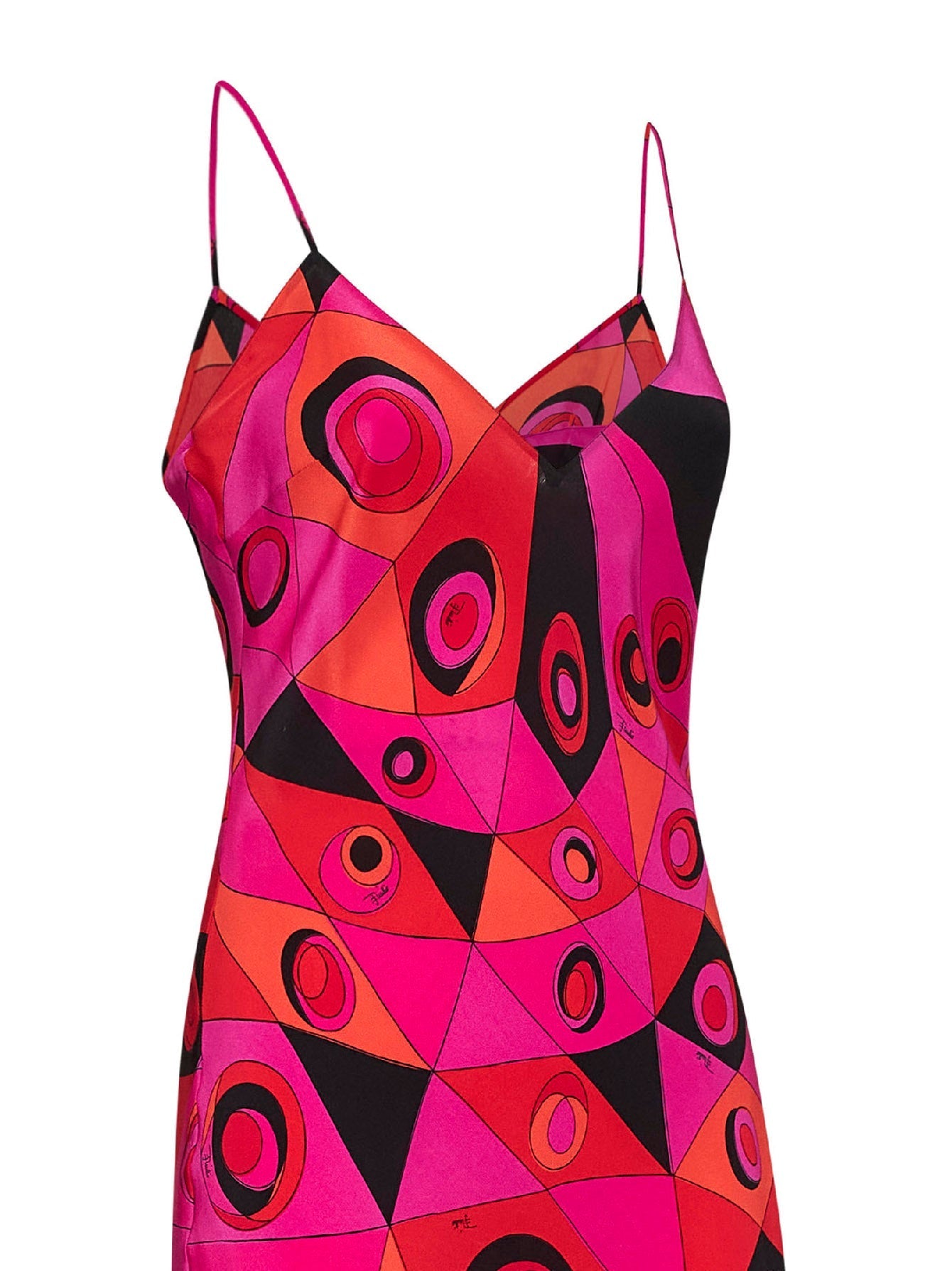 Pucci Women Fuchsia And Black Occhi-Print Silk Crepe De Chine Long Lingerie Dress