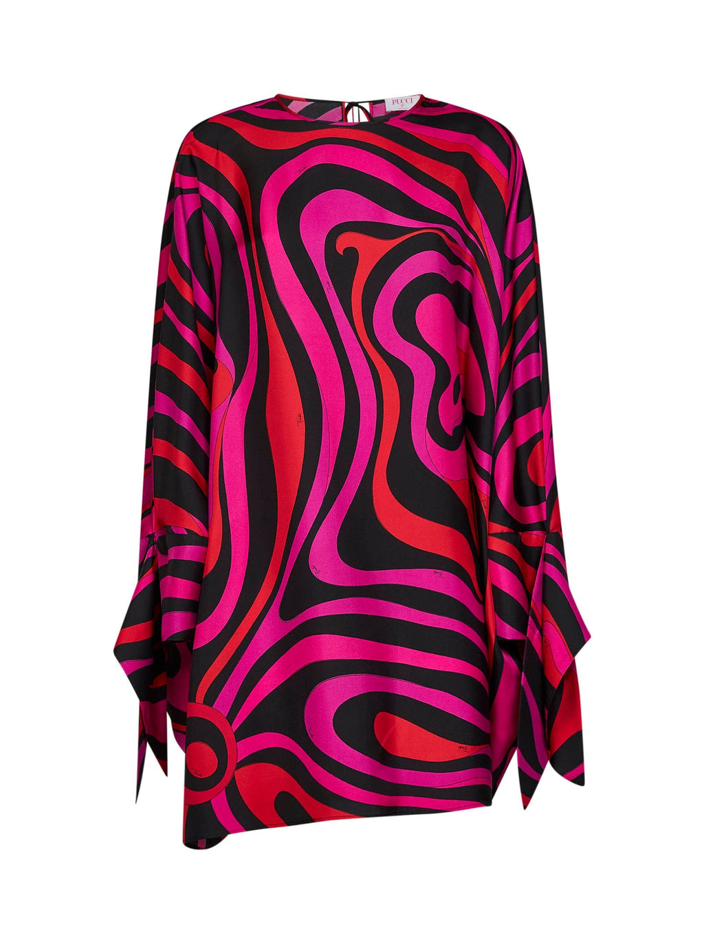 Pucci Women Fuchsia And Black Marmo-Print Silk Twill Short Kaftan