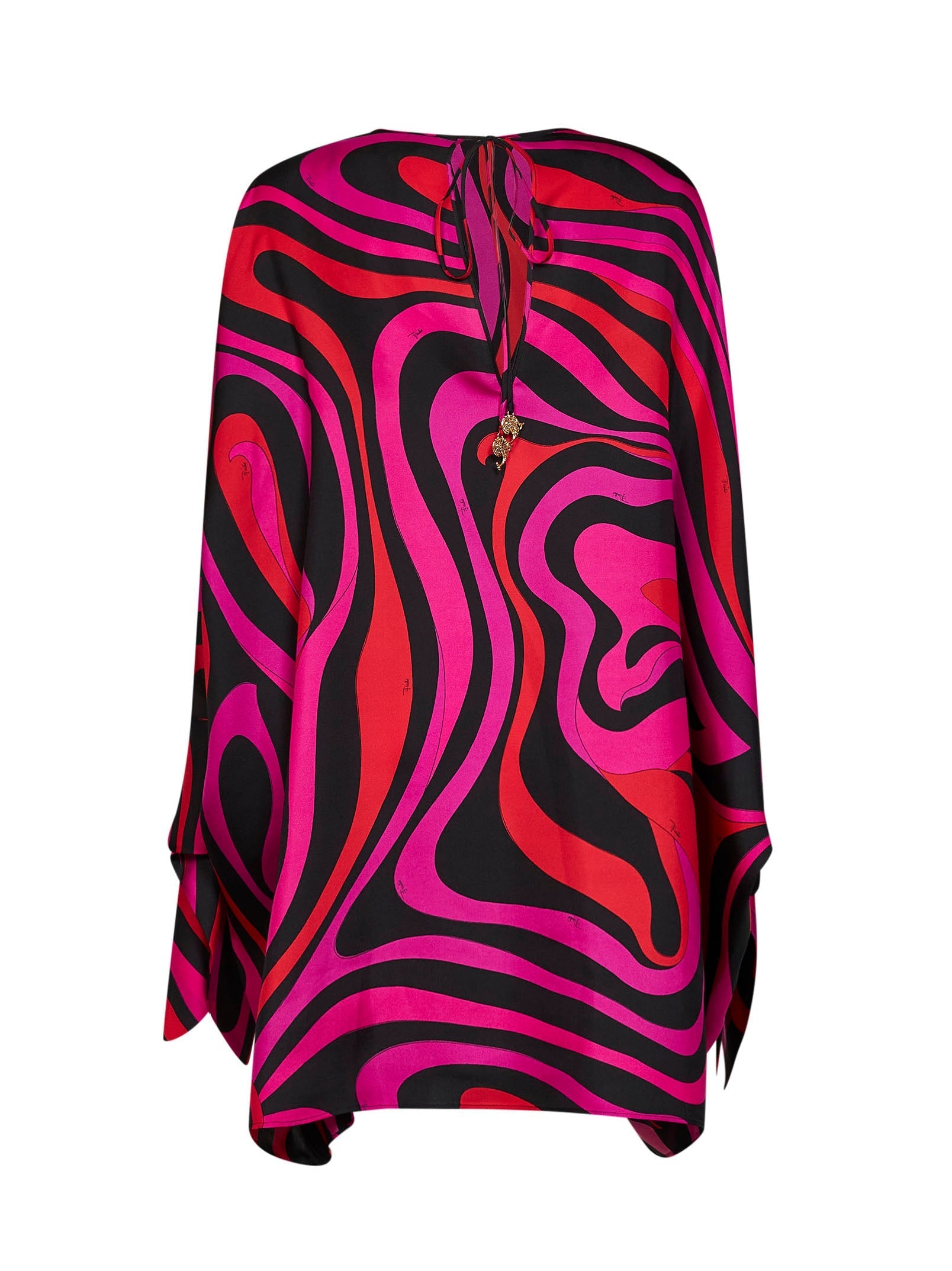 Pucci Women Fuchsia And Black Marmo-Print Silk Twill Short Kaftan
