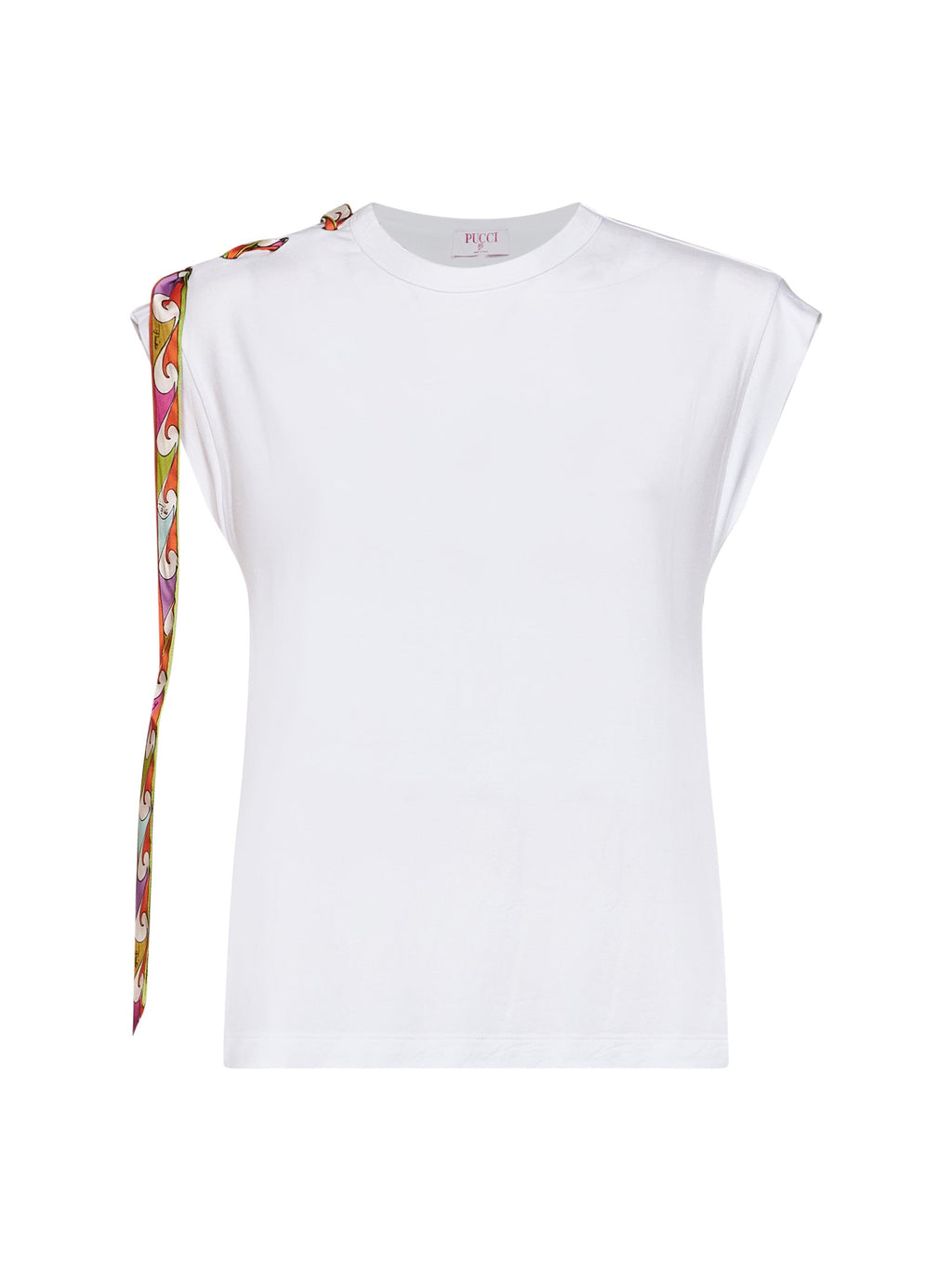 Pucci Women White Stretch Jersey Tank Top With Printed Tape