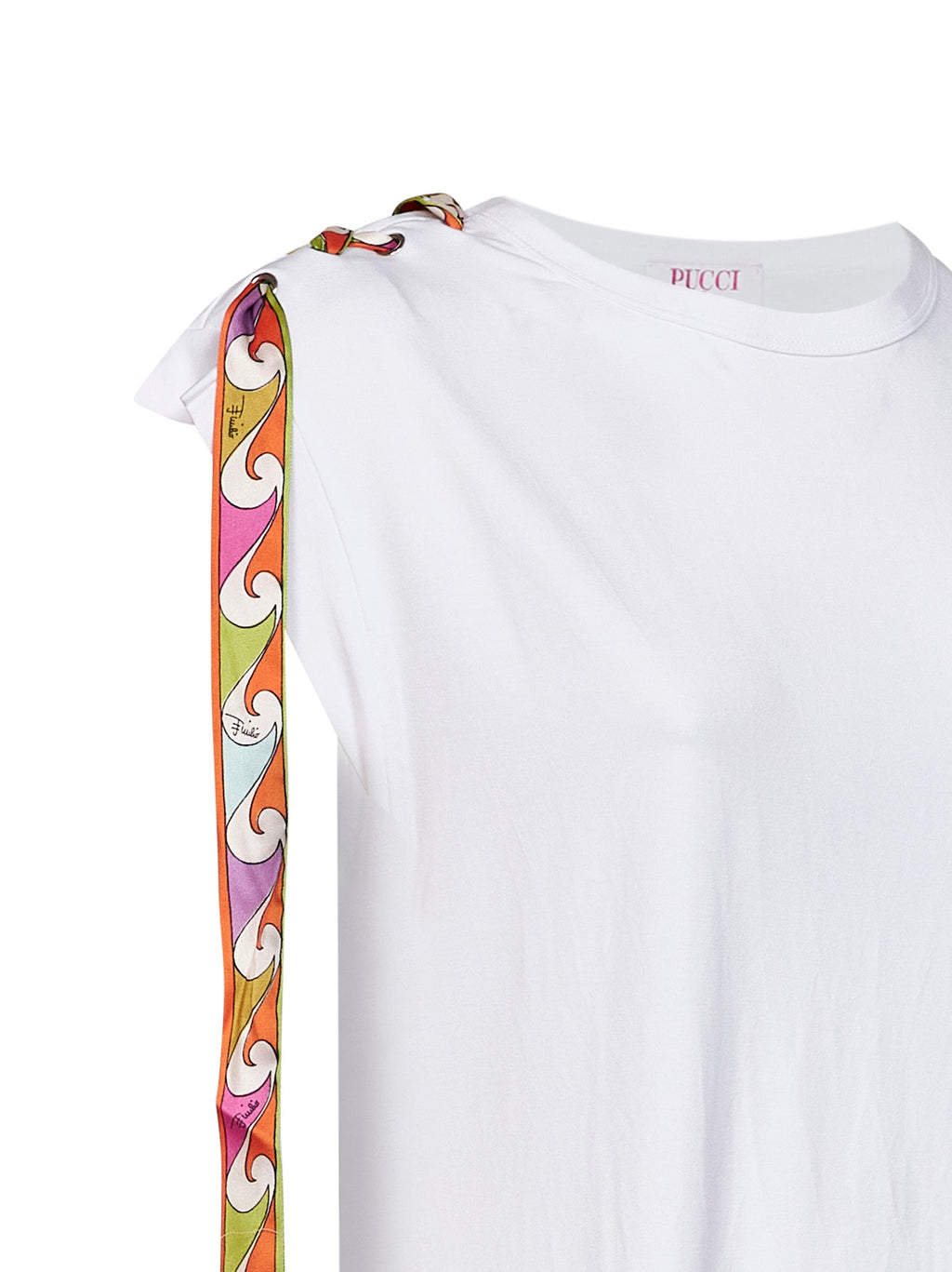 Pucci Women White Stretch Jersey Tank Top With Printed Tape