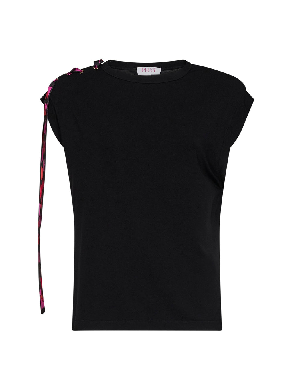 Pucci Women Black Stretch Jersey Tank Top With Printed Tape