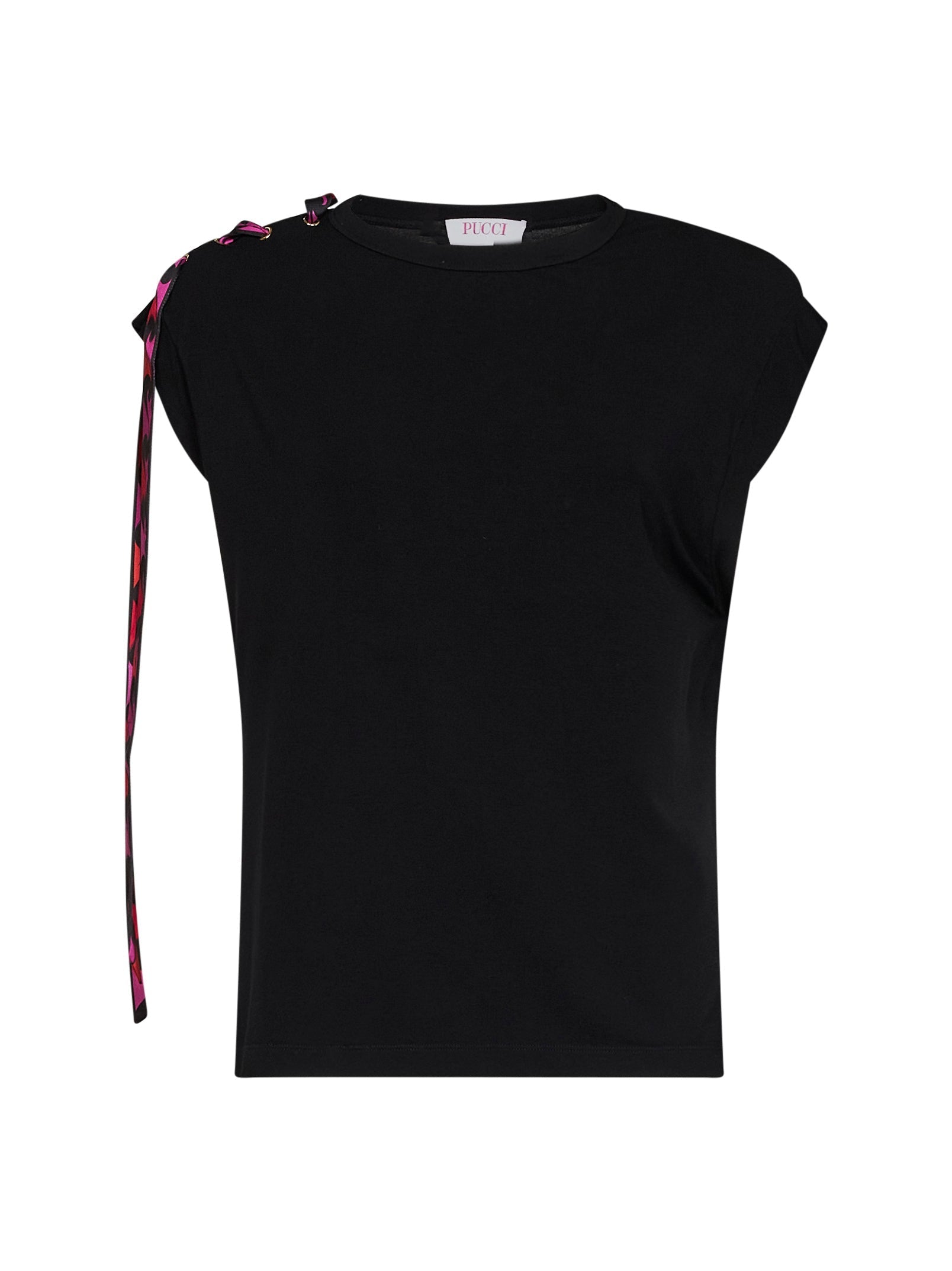 Pucci Women Black Stretch Jersey Tank Top With Printed Tape
