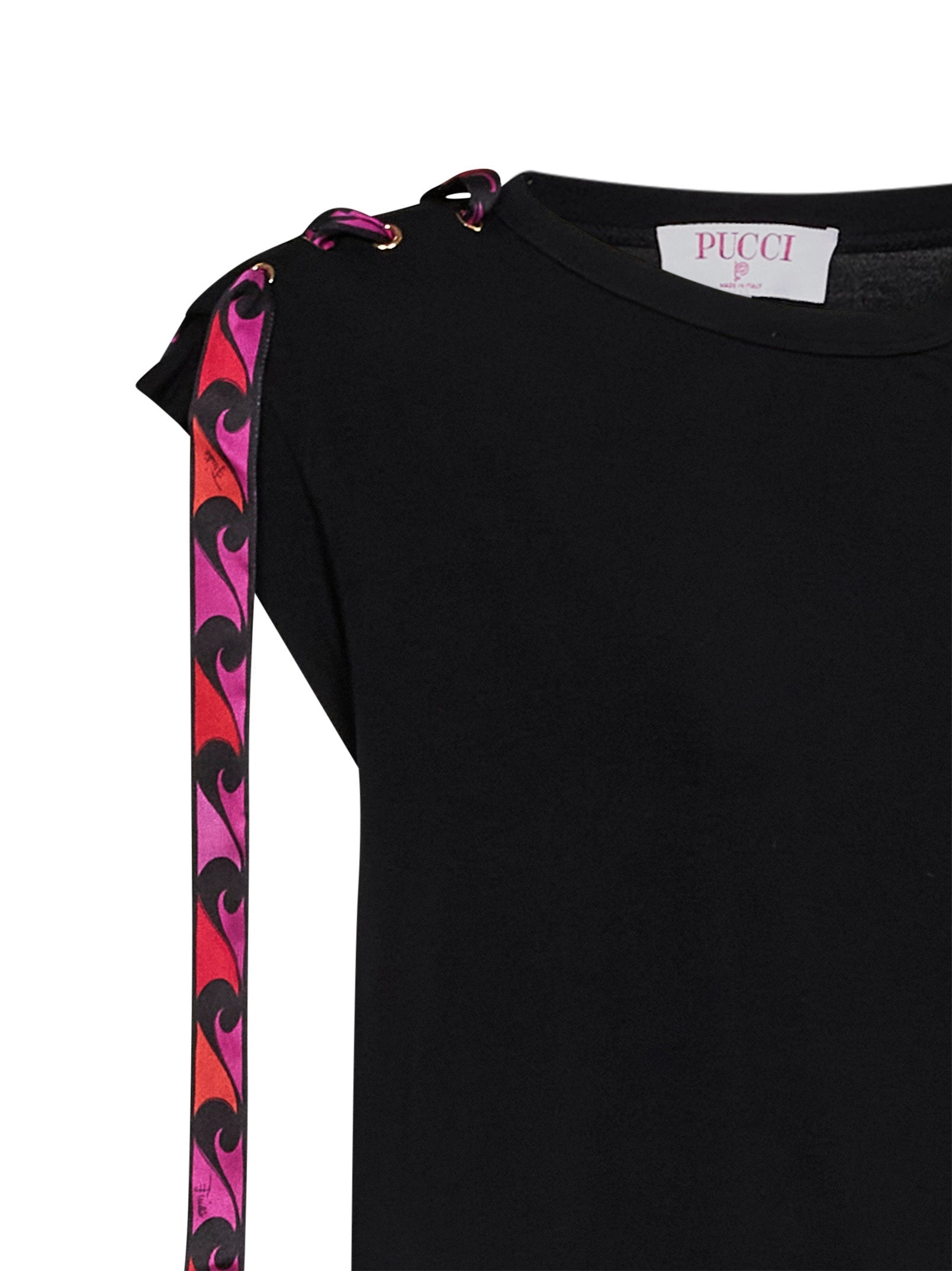 Pucci Women Black Stretch Jersey Tank Top With Printed Tape