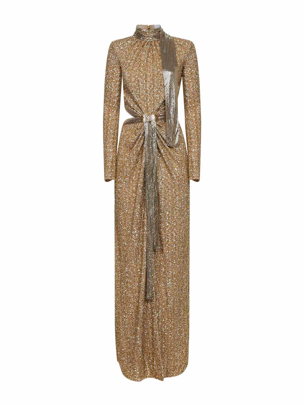 Rabanne Women Gold Sequins And Metallic Mesh Long Dress