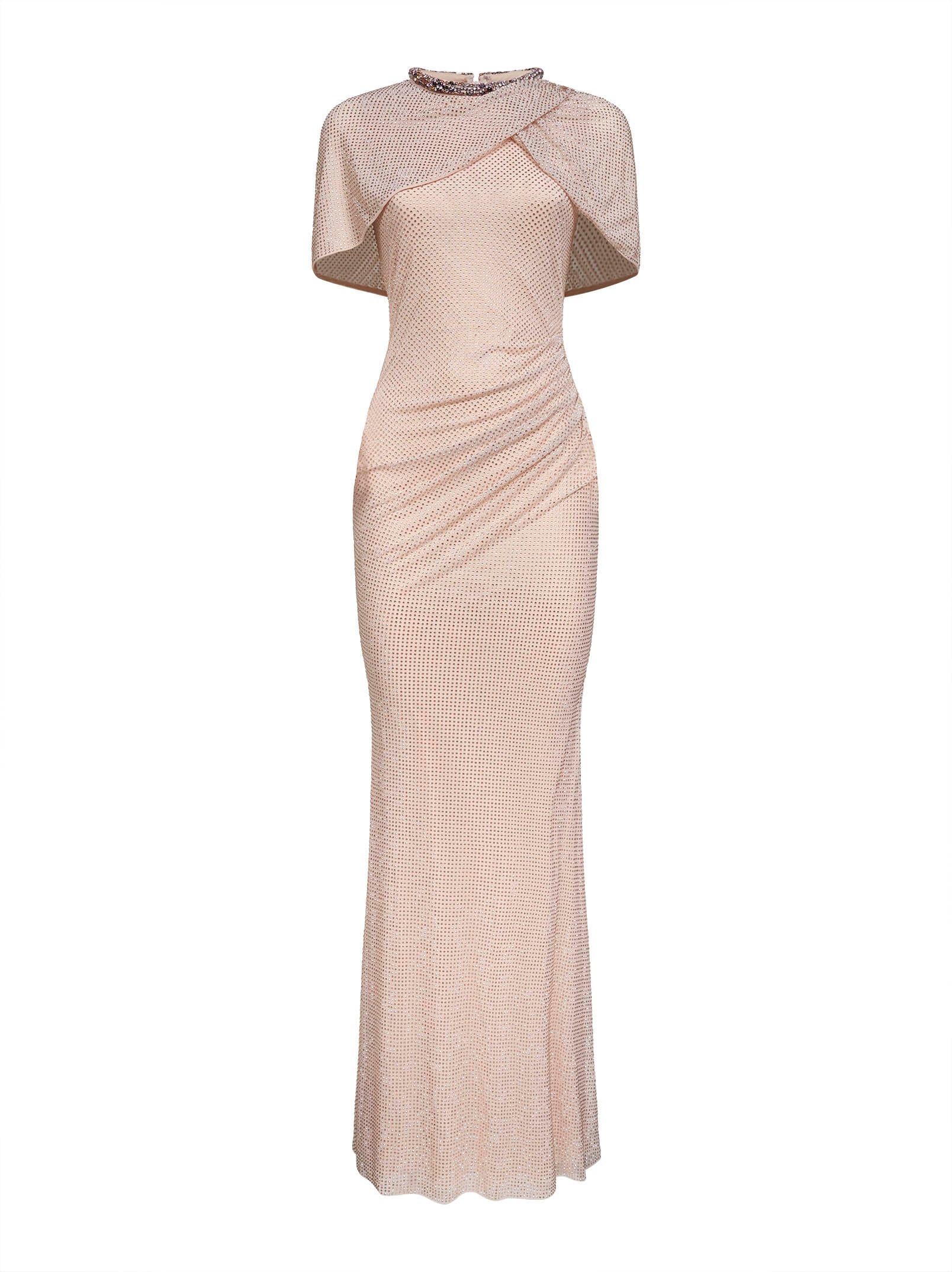Self Portrait Women Champagne Rhinestone Stretch Tulle Maxi Dress