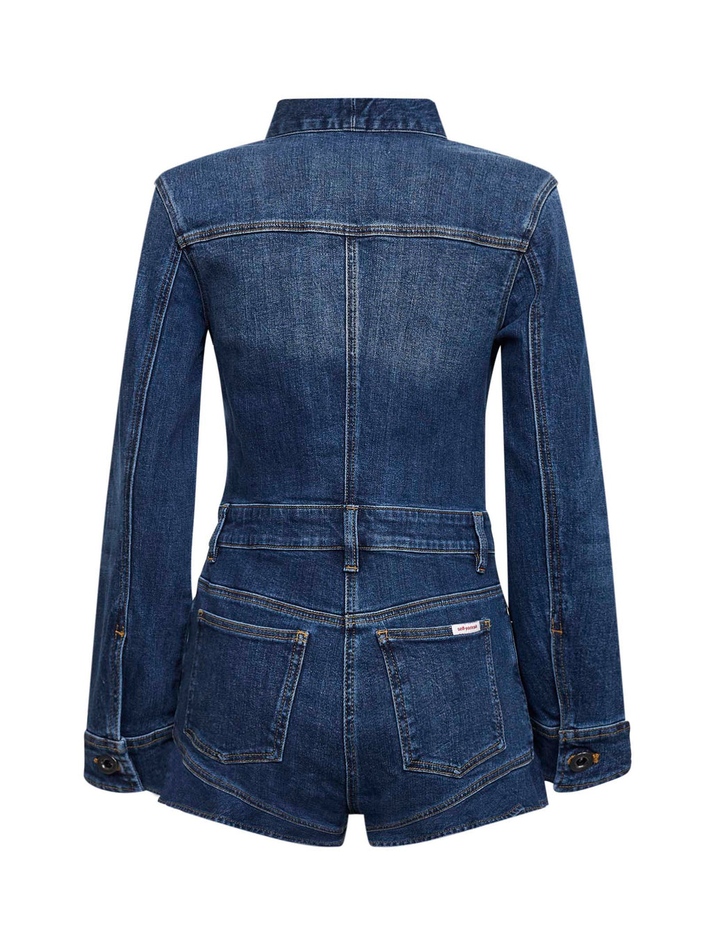 Self Portrait Women Blue Stretch Denim Frill Playsuit