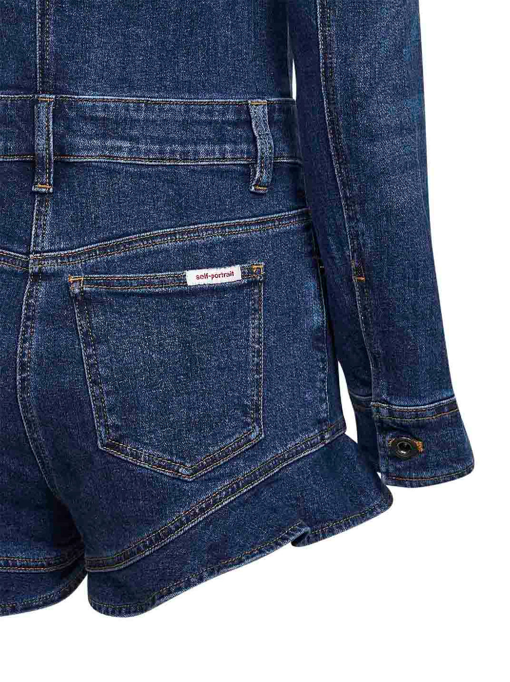 Self Portrait Women Blue Stretch Denim Frill Playsuit