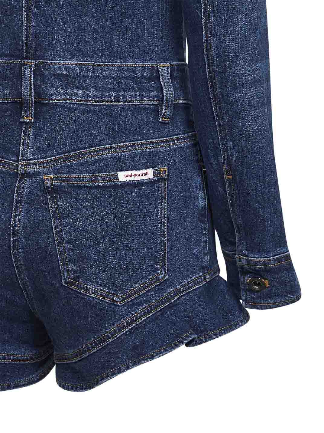 Self Portrait Women Blue Stretch Denim Frill Playsuit