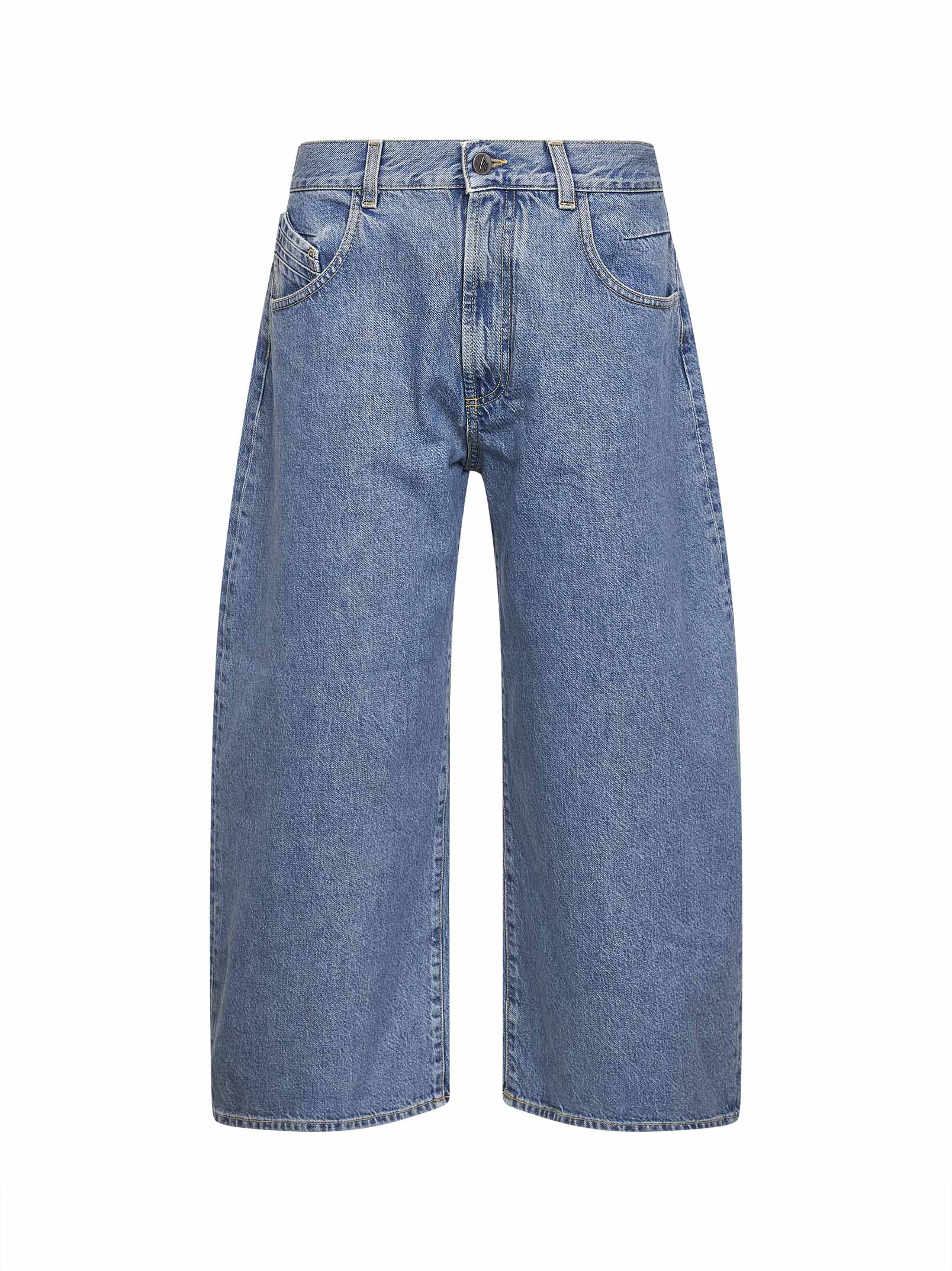 The Attico Women Sky Blue Washed Denim Wide Cropped Jeans
