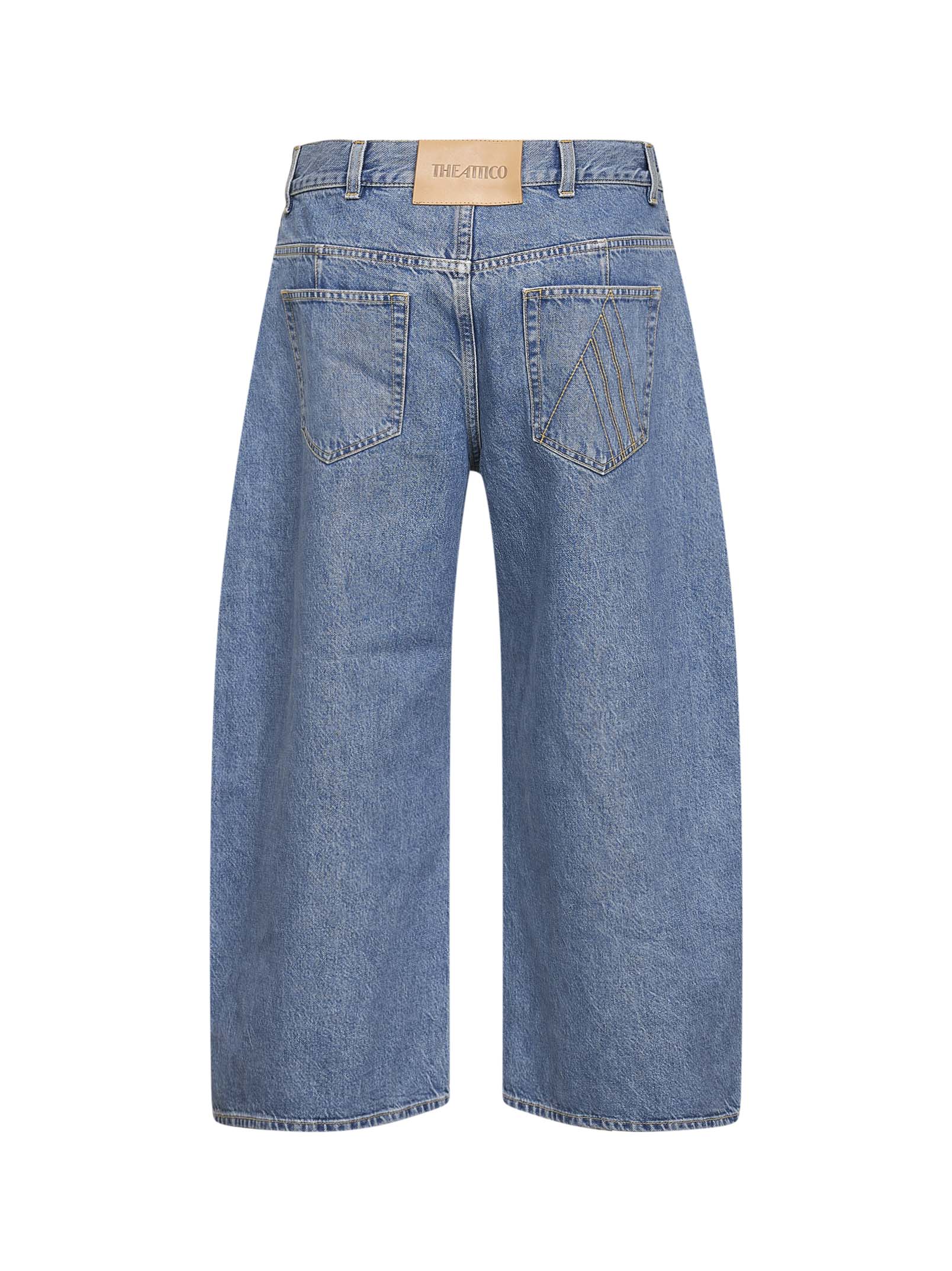 The Attico Women Sky Blue Washed Denim Wide Cropped Jeans