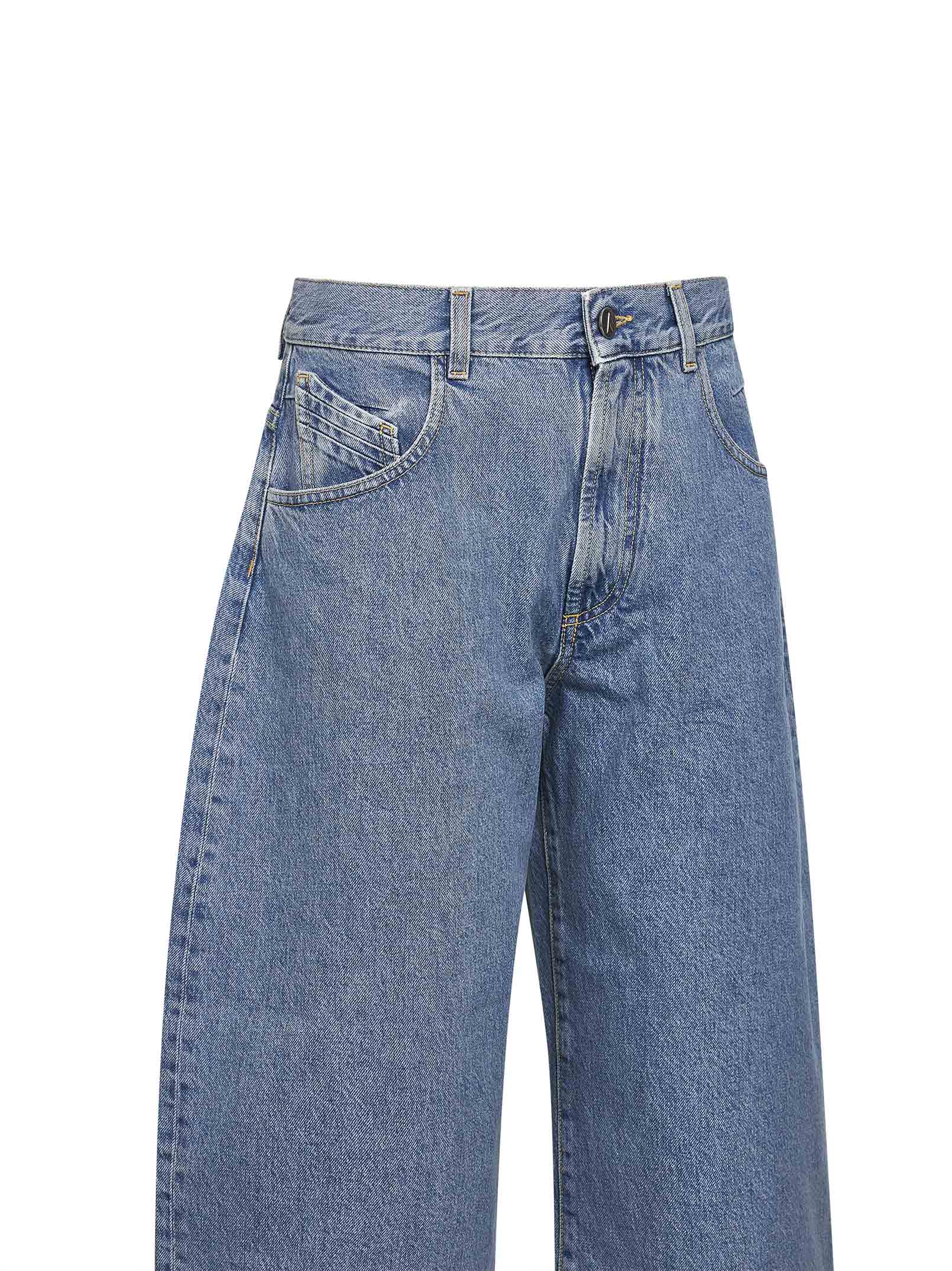 The Attico Women Sky Blue Washed Denim Wide Cropped Jeans