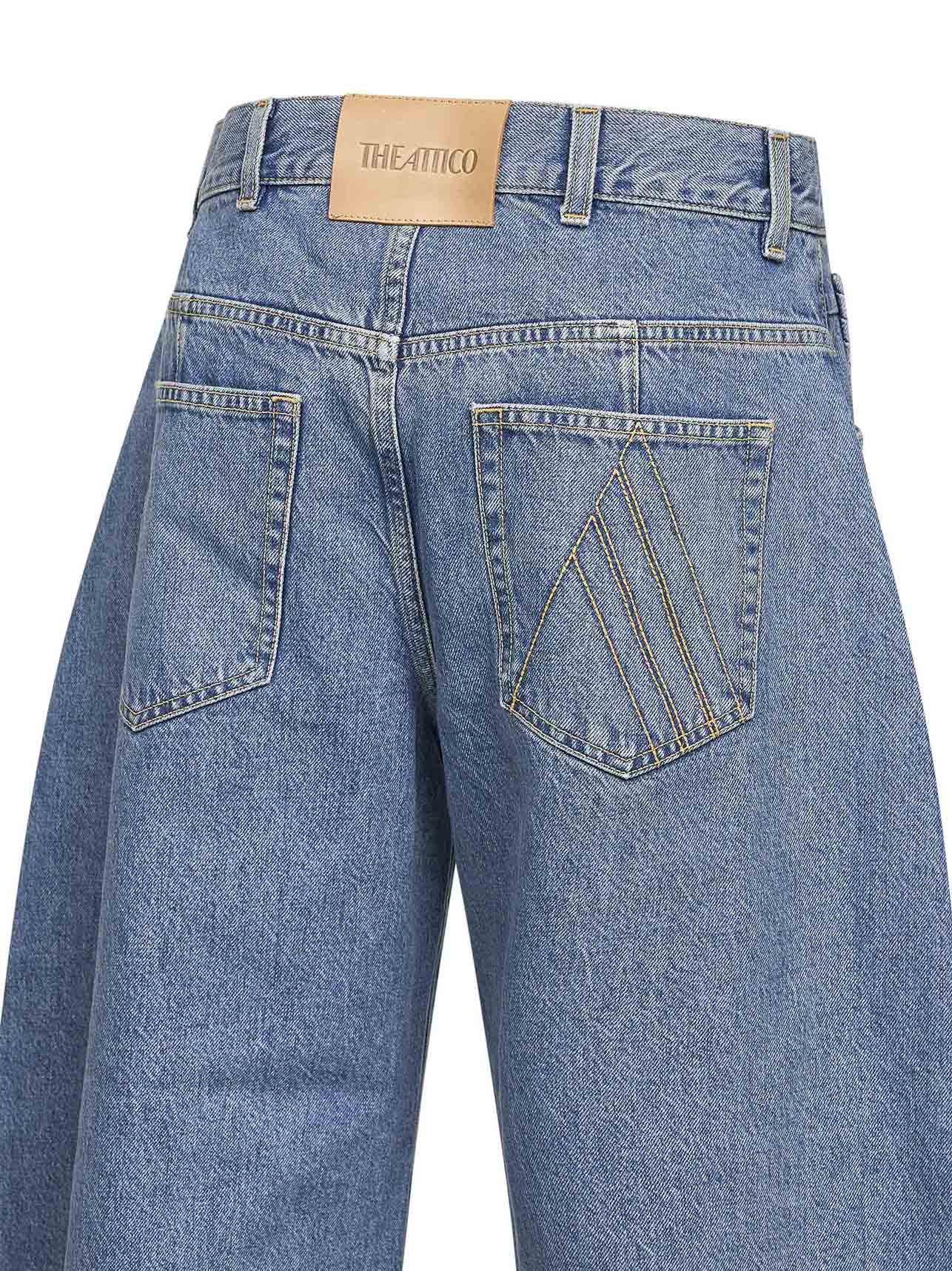 The Attico Women Sky Blue Washed Denim Wide Cropped Jeans