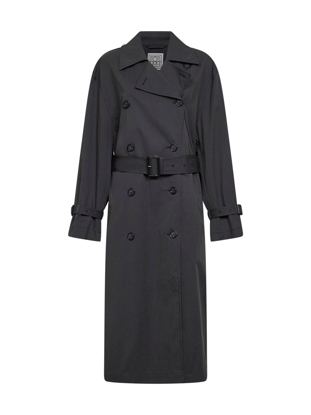 Toteme Women Washed Black Crisp Cotton Blend Double-Breasted Trench Coat