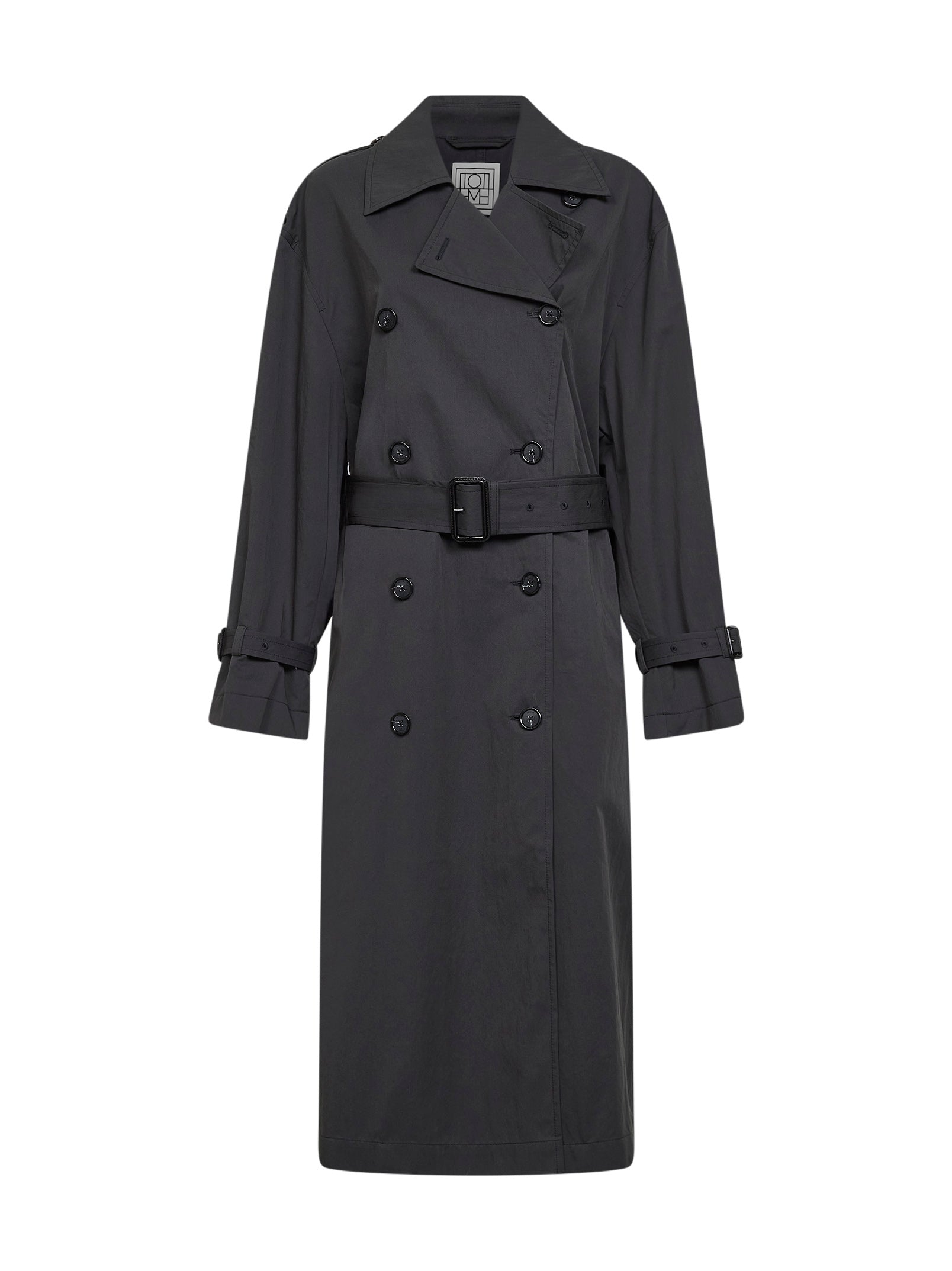 Toteme Women Washed Black Crisp Cotton Blend Double-Breasted Trench Coat
