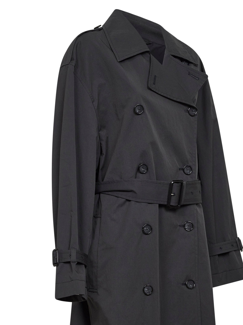 Toteme Women Washed Black Crisp Cotton Blend Double-Breasted Trench Coat