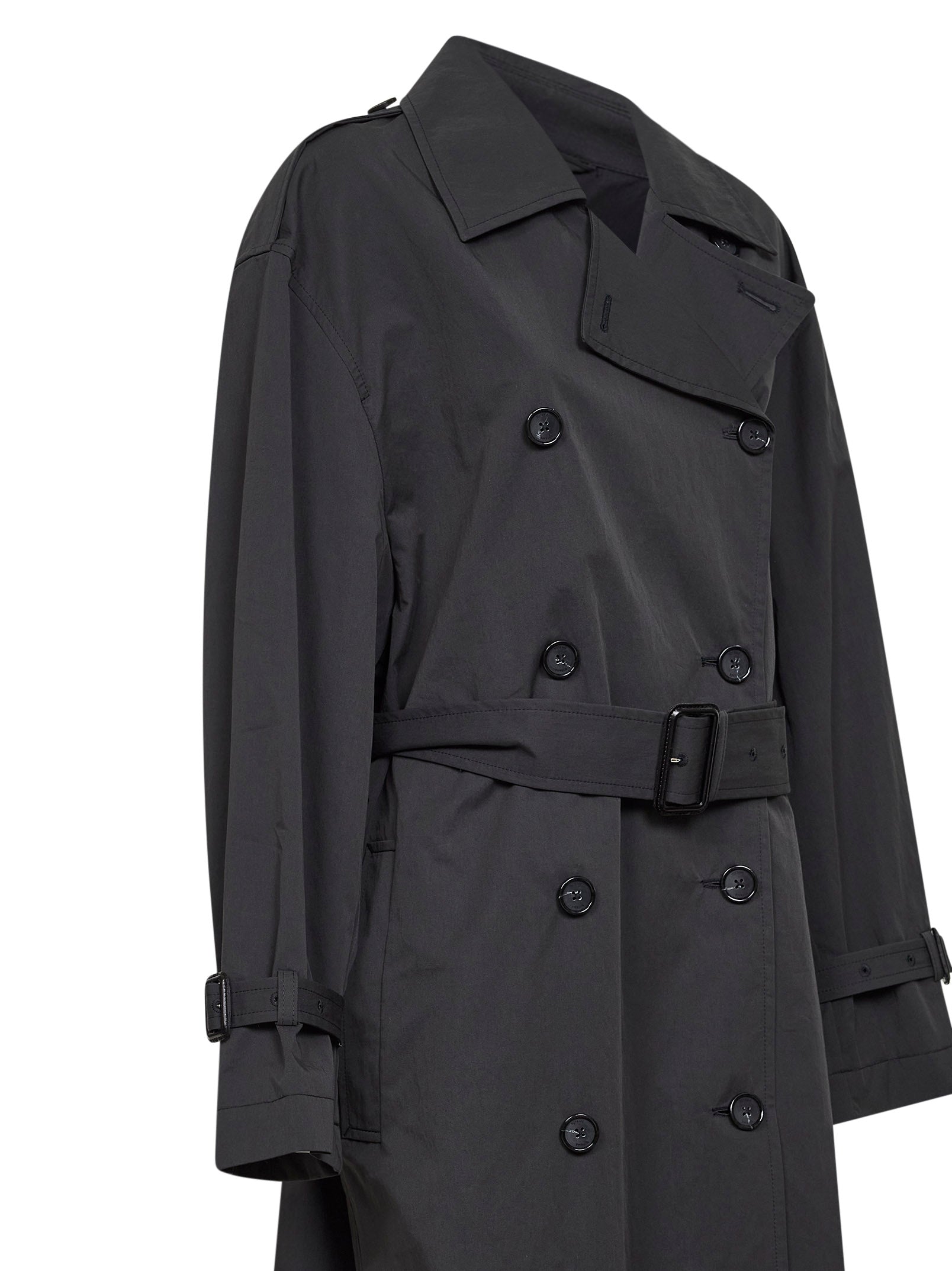 Toteme Women Washed Black Crisp Cotton Blend Double-Breasted Trench Coat