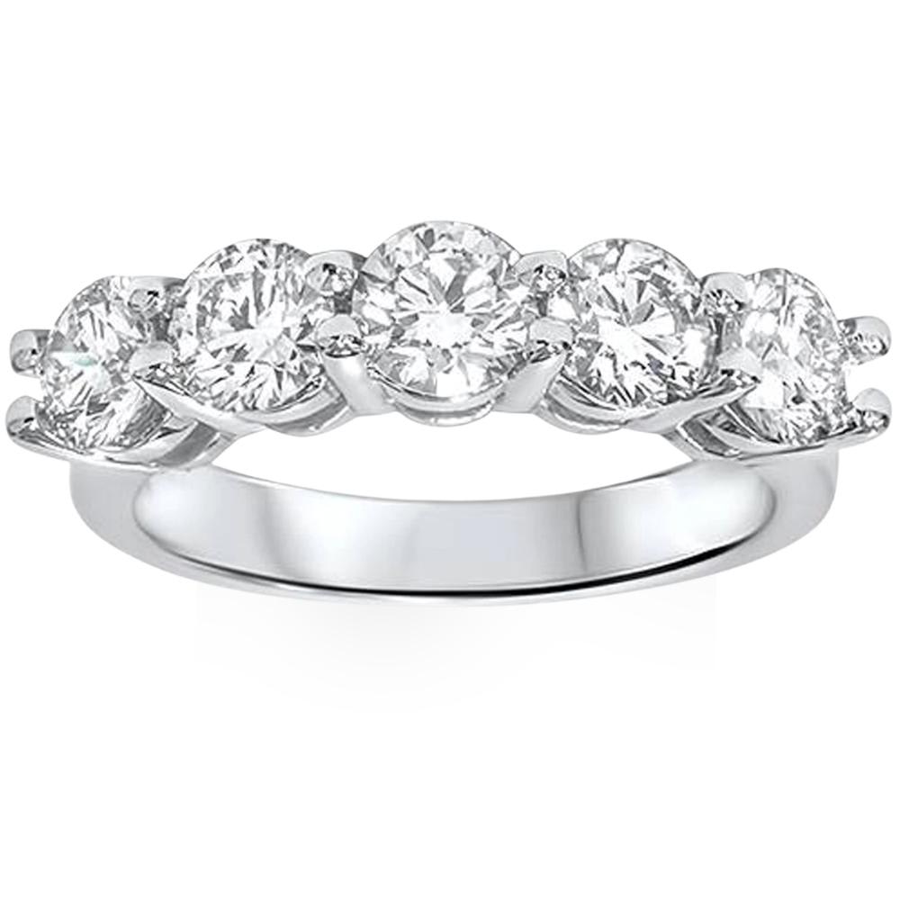 2 Carat 5-Stone Round Lab Grown Diamond Ring 14K White Gold Size Selectable