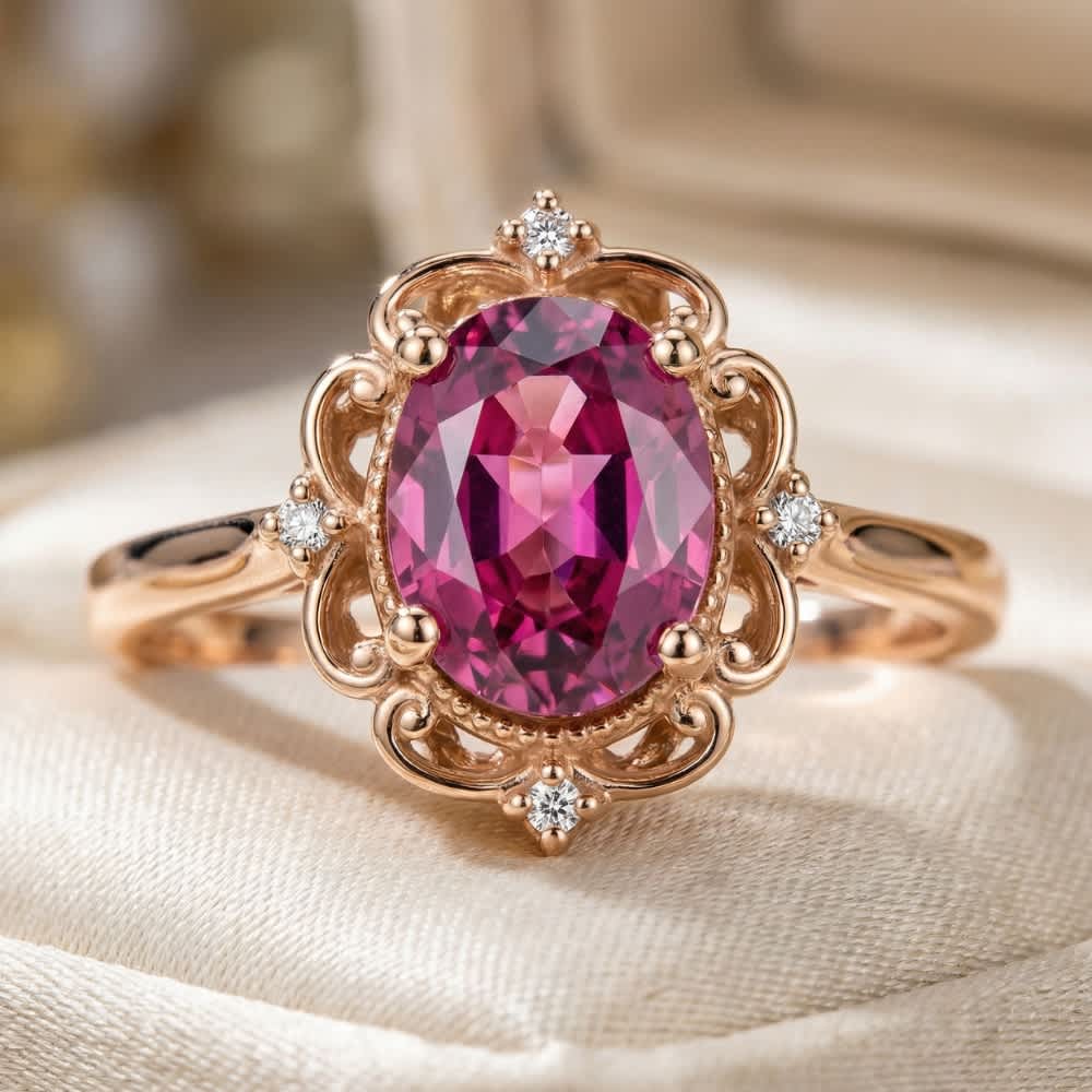 GIA Certified Ruby & Diamond 2.05Ct VS Vintage Engagement Ring in 14k Rose Gold Size: 7