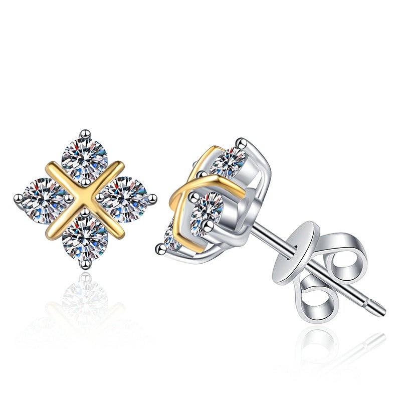 Pangama DuoTone Cross Moissanite Stud Earrings