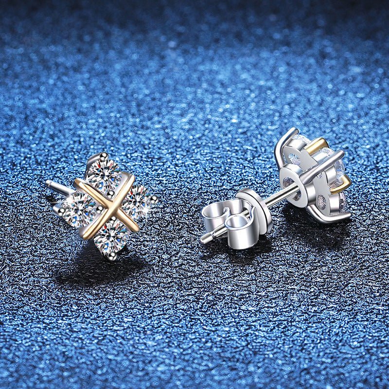 Pangama DuoTone Cross Moissanite Stud Earrings
