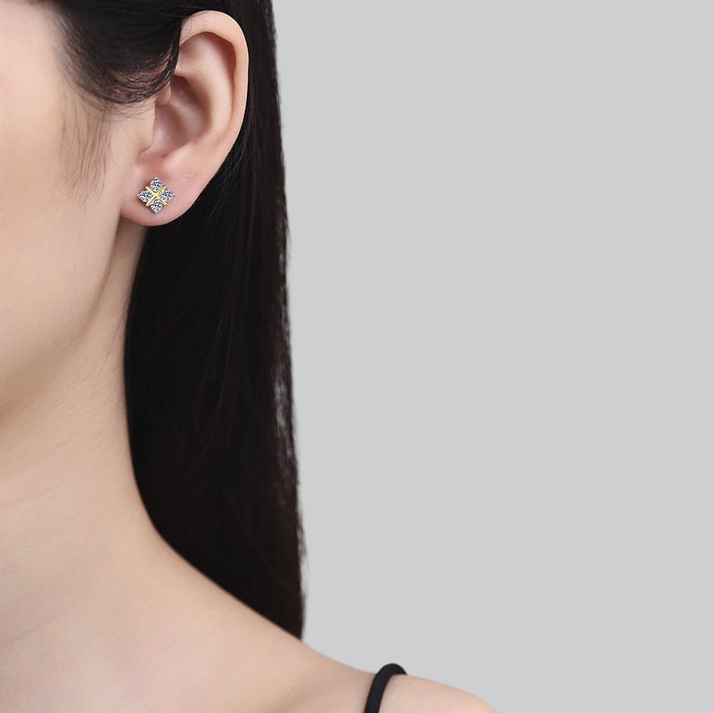 Pangama DuoTone Cross Moissanite Stud Earrings