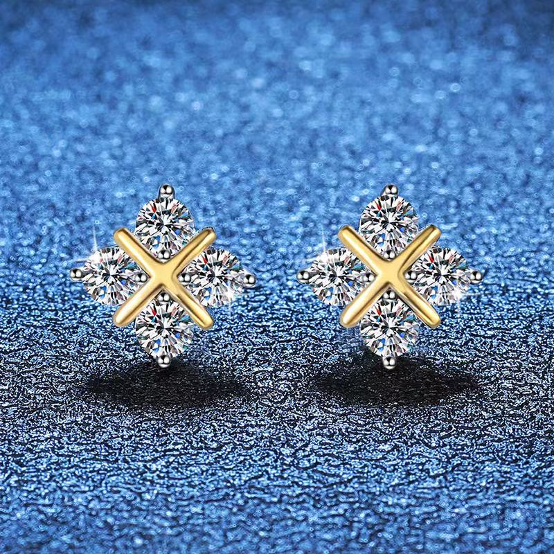 Pangama DuoTone Cross Moissanite Stud Earrings