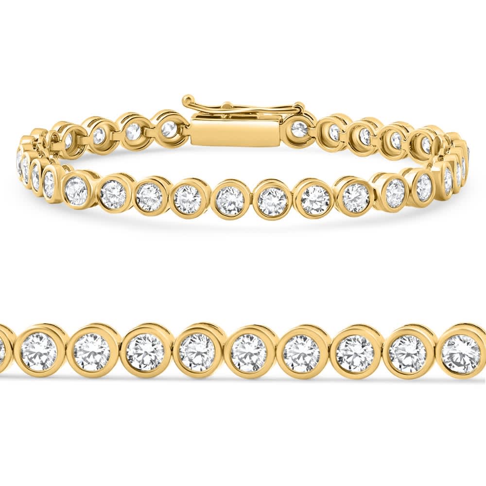8Ct Bezel Diamond Tennis Bracelet Yellow Gold Lab Grown Size: 7