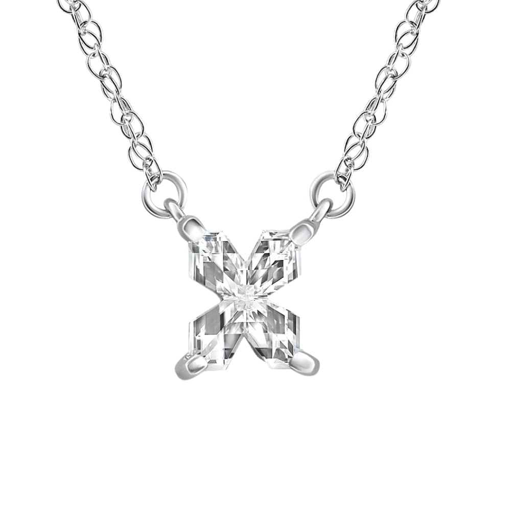 Diamond "X" Initial Pendant 18" Necklace 14K White Gold Lab Grown
