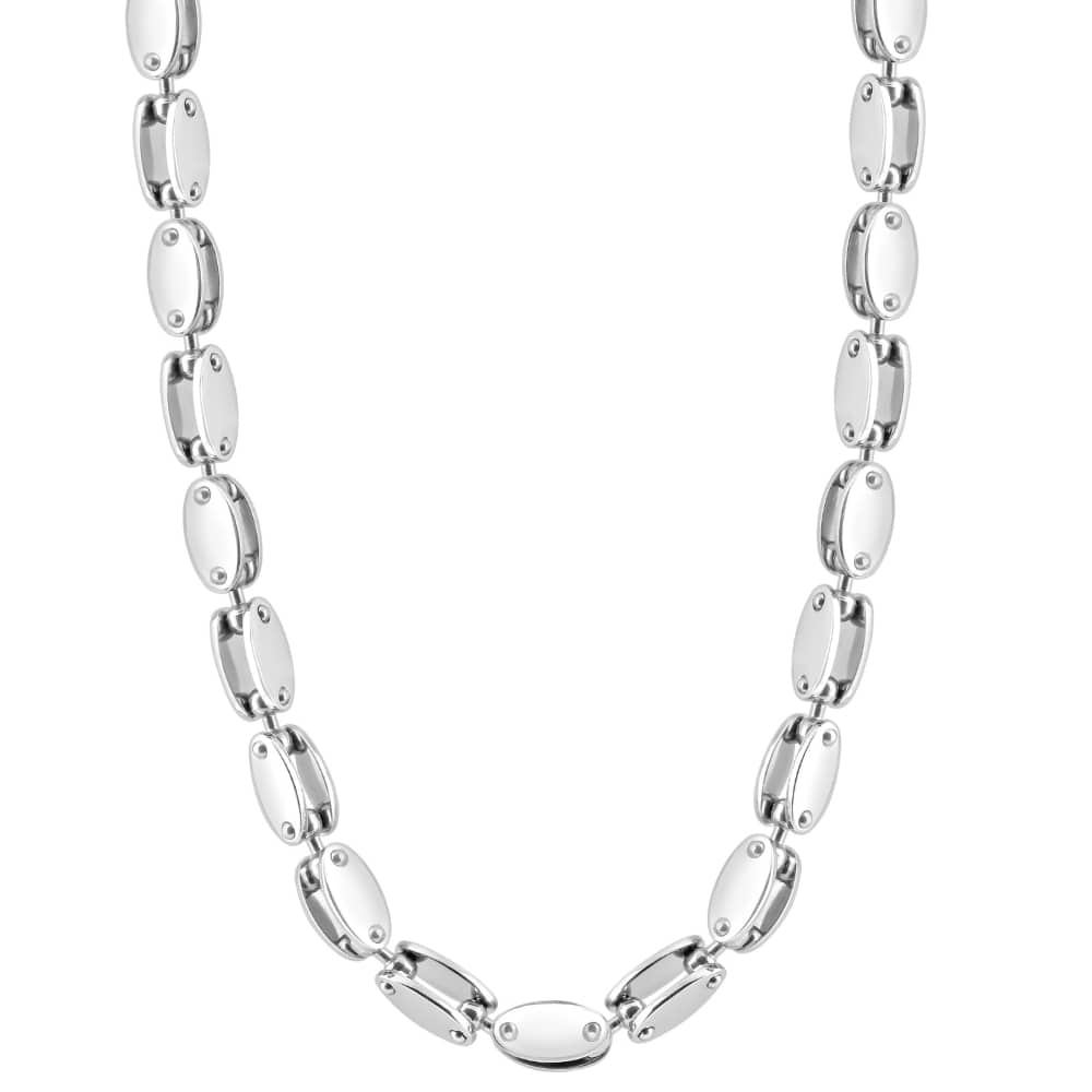 Men's Polished Steel Clasp Single Tone 8mm Flexible Link  24" Chain
