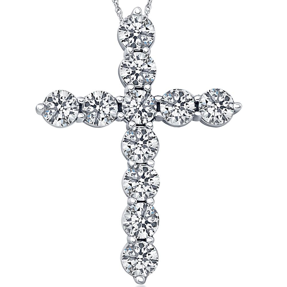 3 Ct Diamond Cross Pendant 14k White Gold Necklace Lab Grown