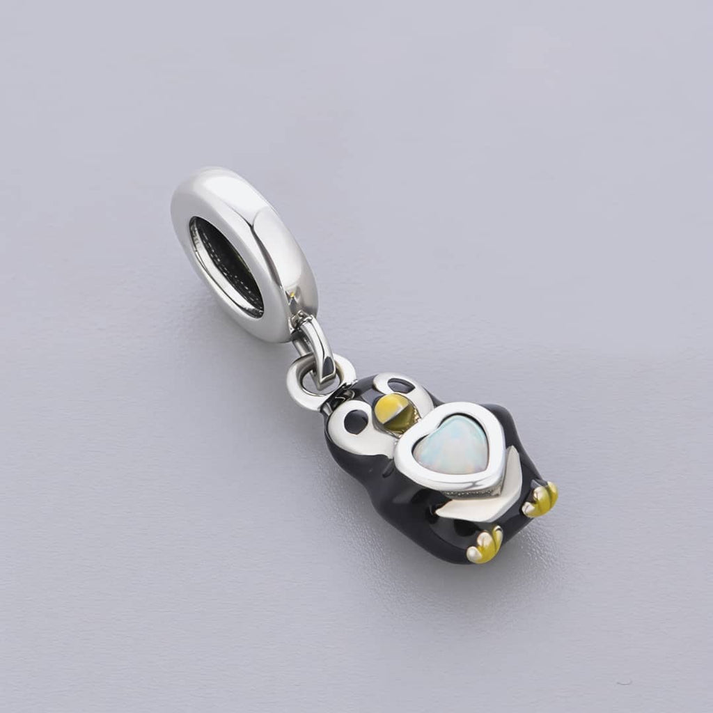 Penguin with Heart Stone Dangle Charm