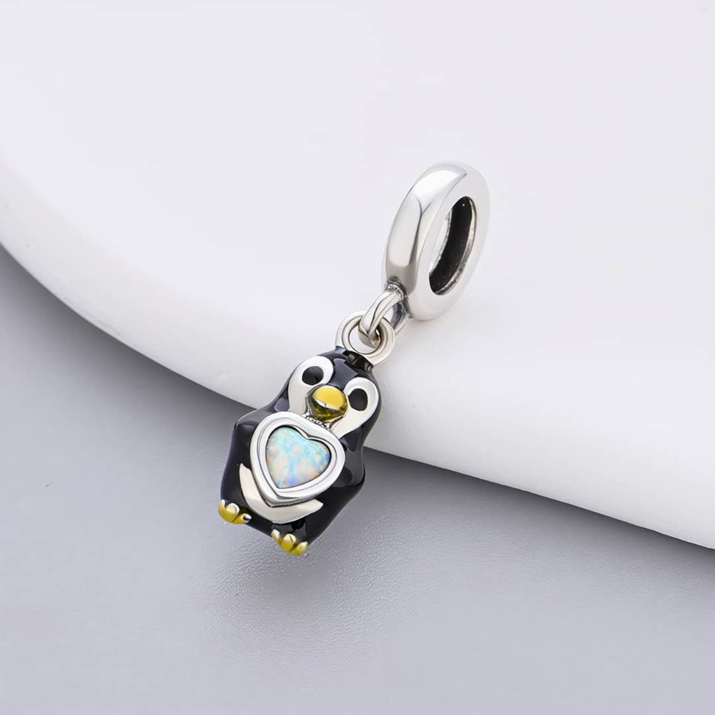 Penguin with Heart Stone Dangle Charm