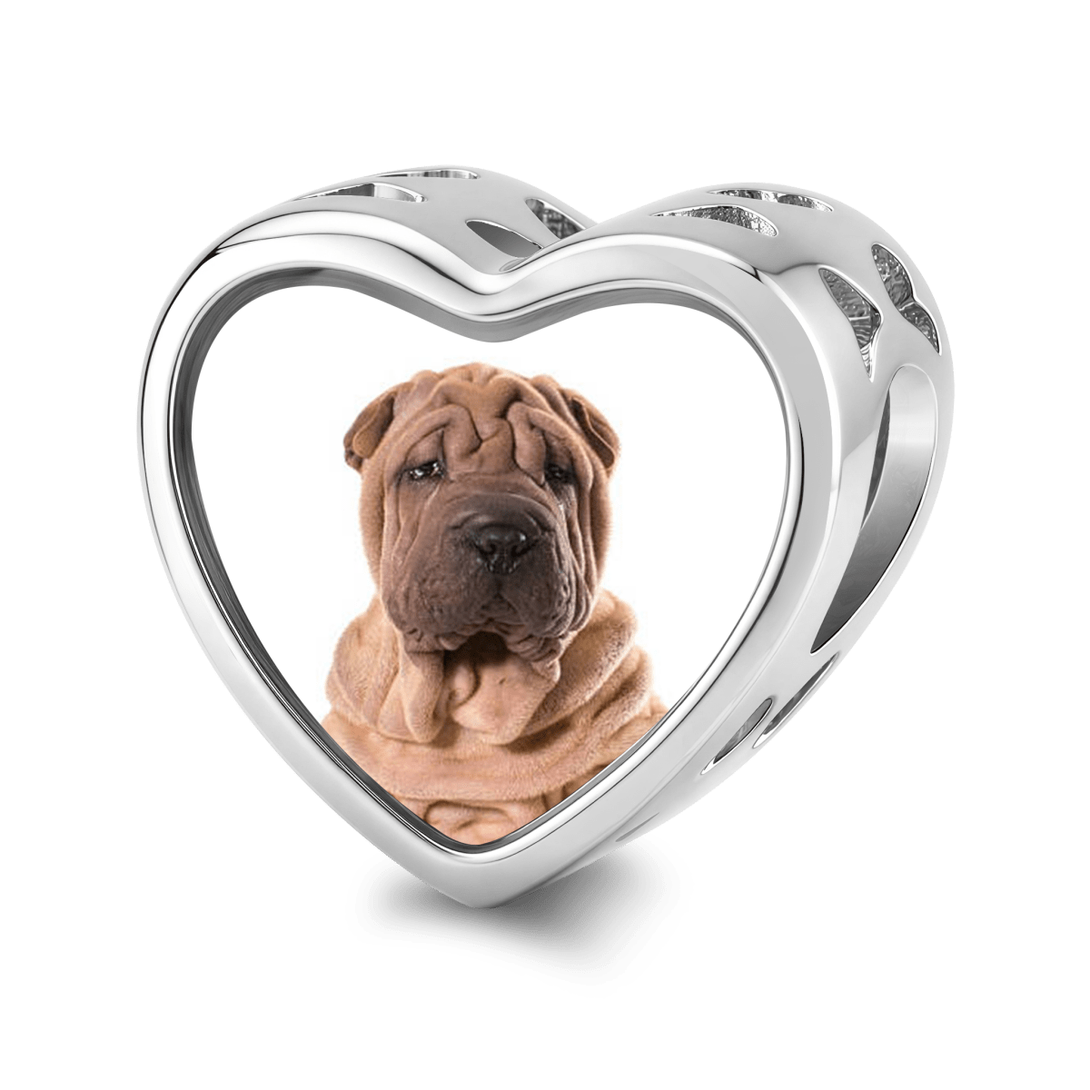Personalized Pet Photo & Engraved Paw Print Birthstone Heart Charm