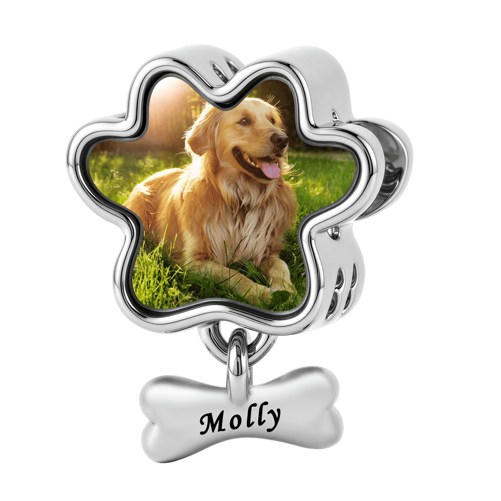 Personalized Pet Photo & Name Bone Dangle Charm