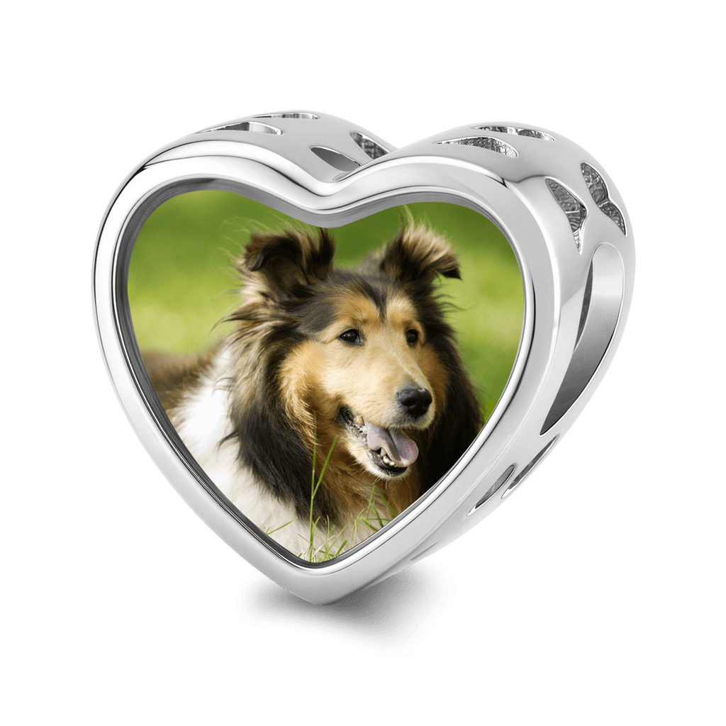 Personalized Pet Photo & Paw Print Heart Charm