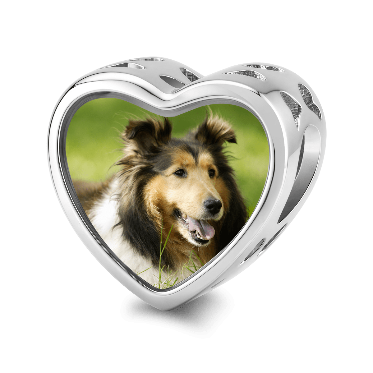 Personalized Pet Photo & Paw Print Heart Charm