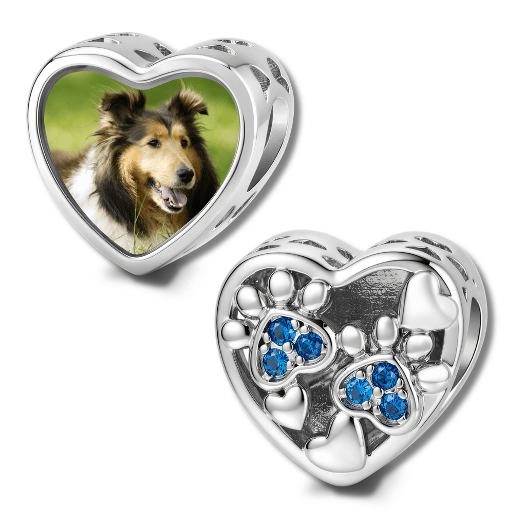 Personalized Pet Photo & Paw Print Heart Charm
