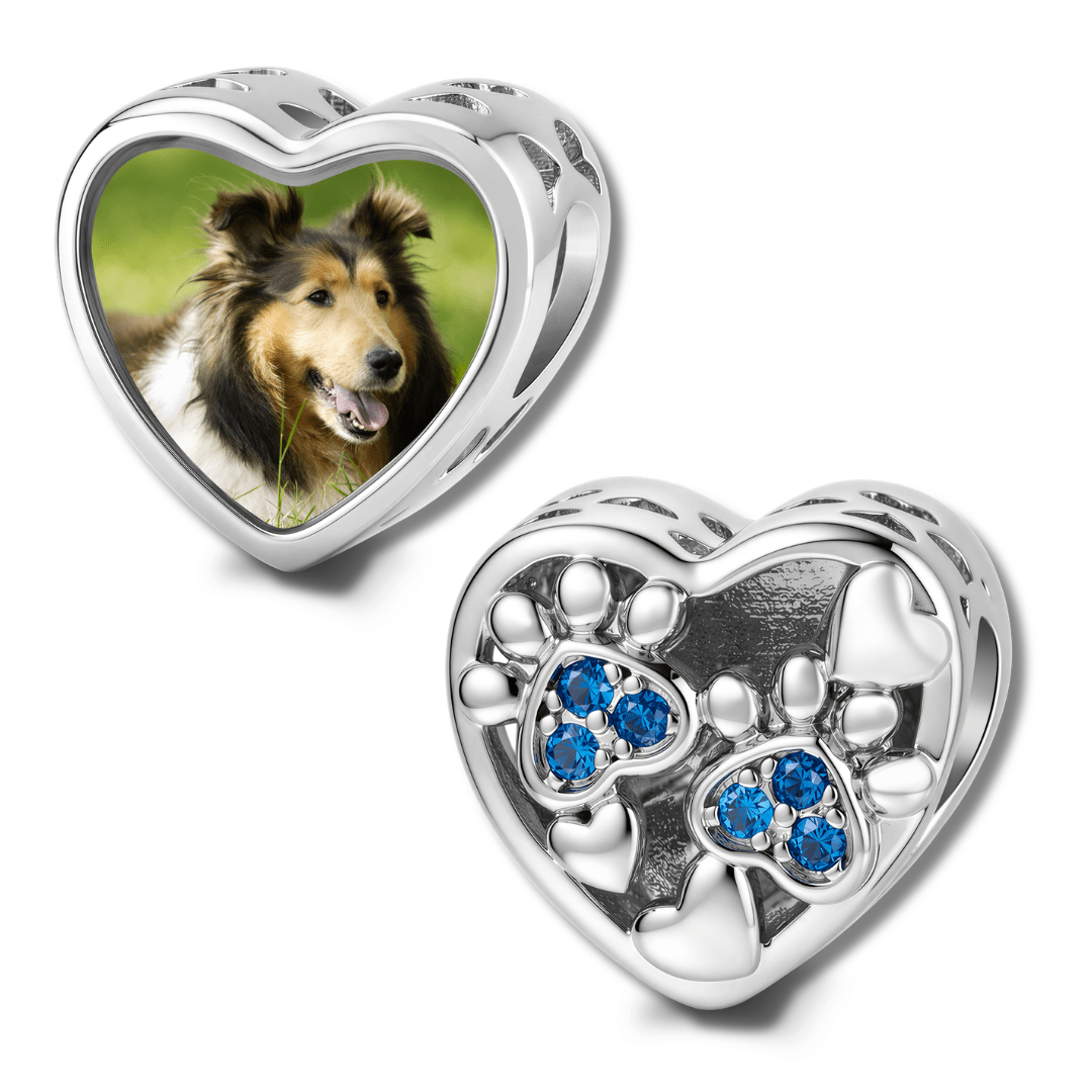 Personalized Pet Photo & Paw Print Heart Charm