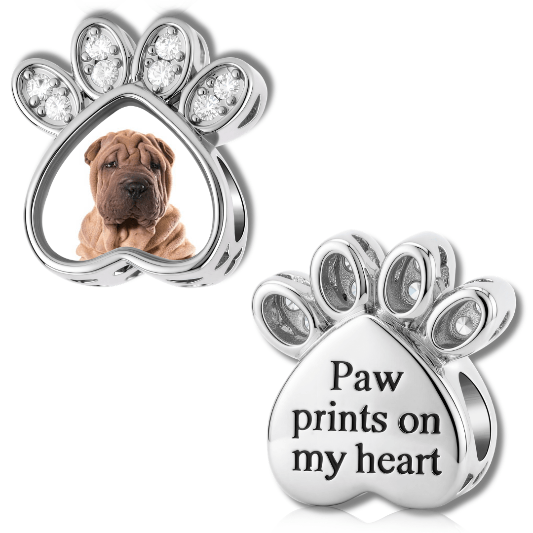 Personalized Pet Photo & Paw Prints Heart Charm