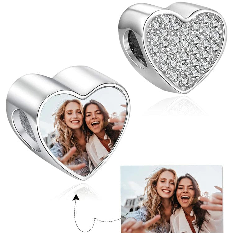 Personalized Photo & Cubic Zirconia Paved Heart Charm