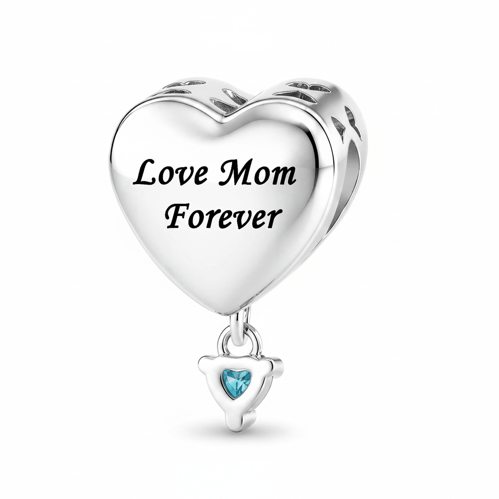 Personalized Photo & Engraved Heart Birthstone Dangle Charm