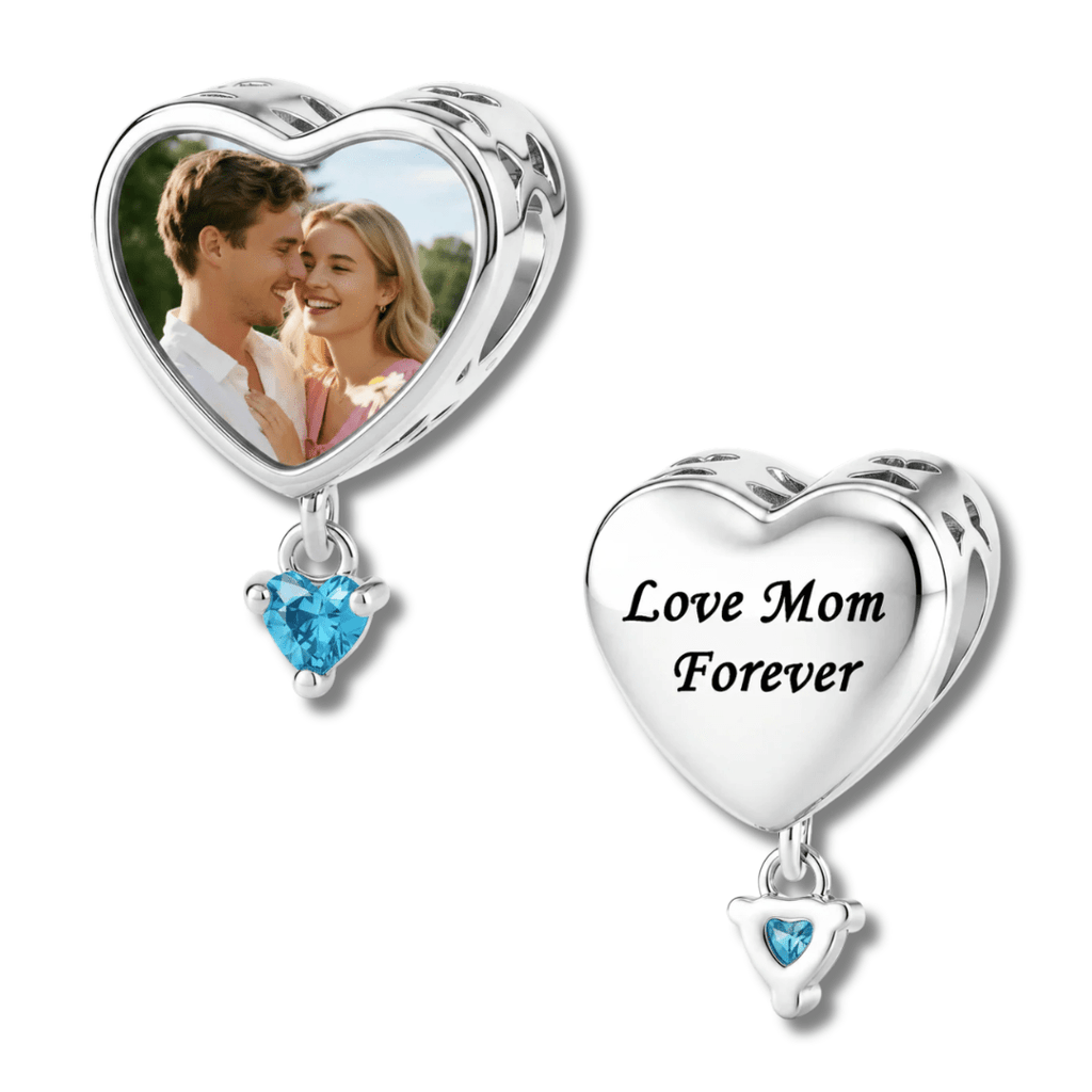 Personalized Photo & Engraved Heart Birthstone Dangle Charm
