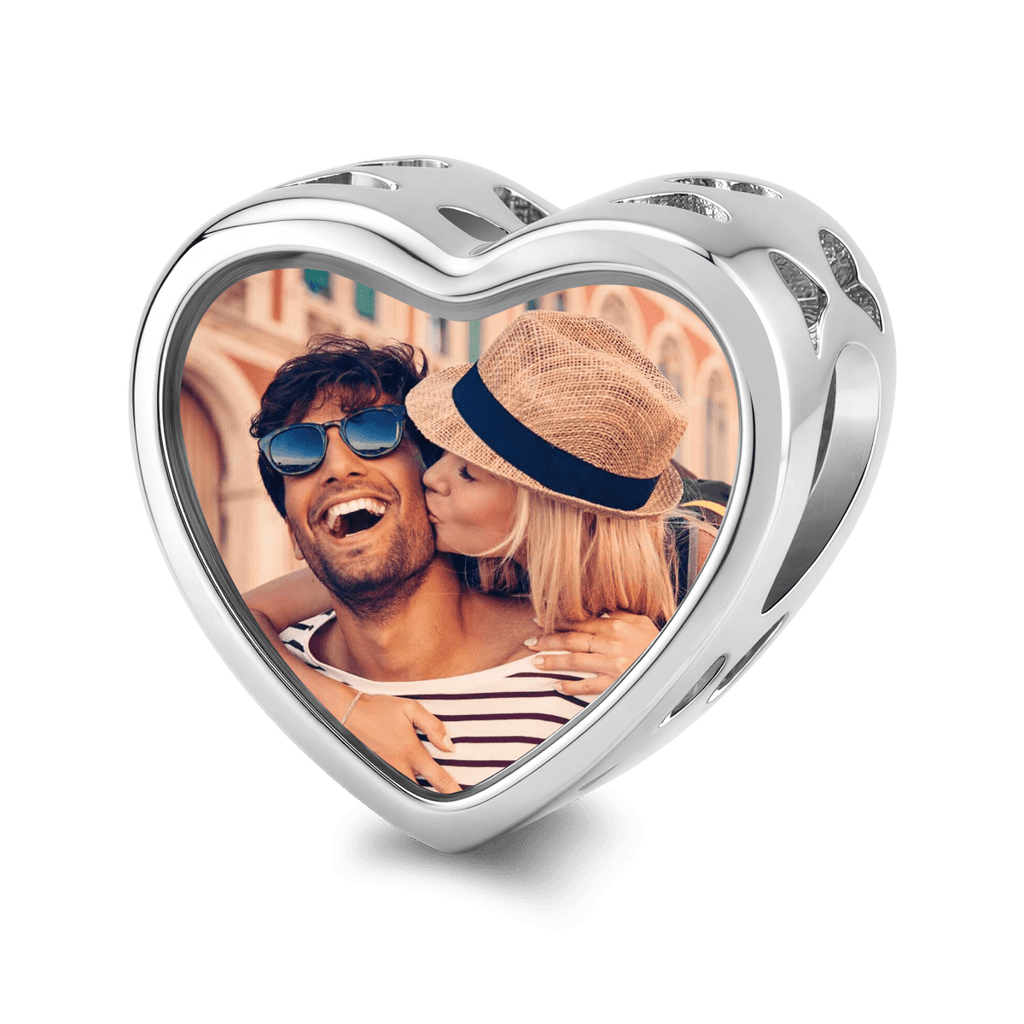 Personalized Photo & Triple Birthstone Heart Charm