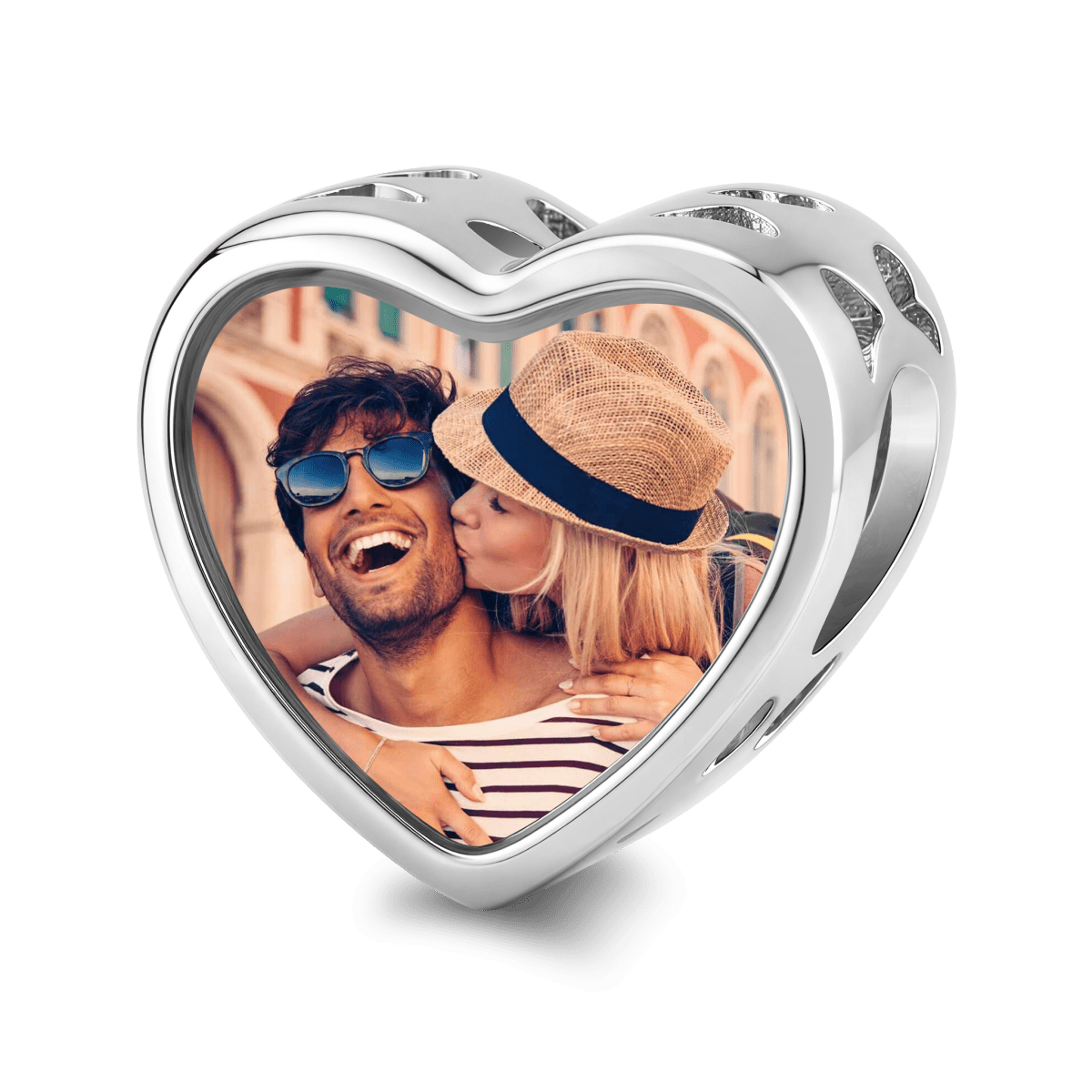 Personalized Photo & Triple Birthstone Heart Charm