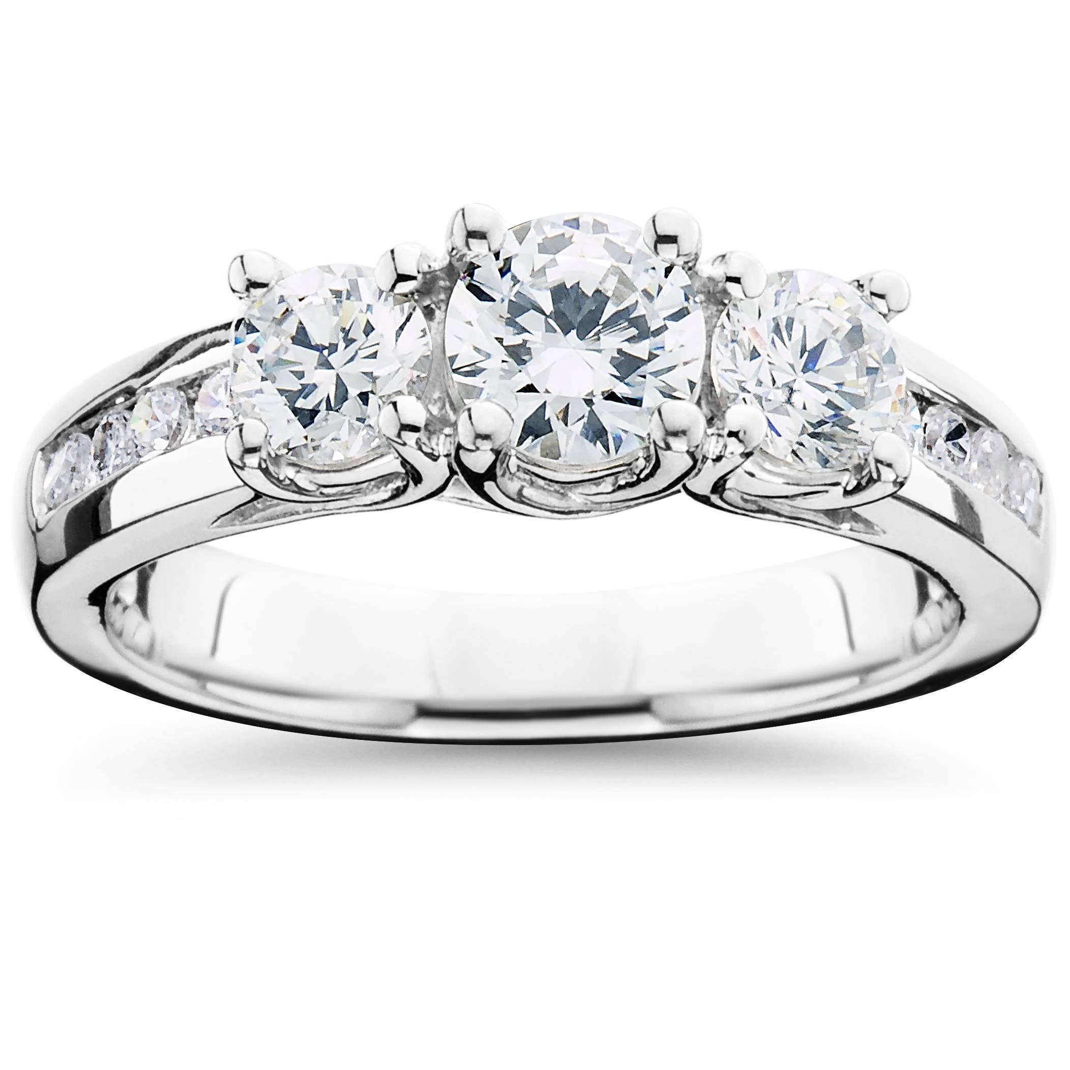 2ct Diamond Three Stone Ring 14K White Gold Size Selectable