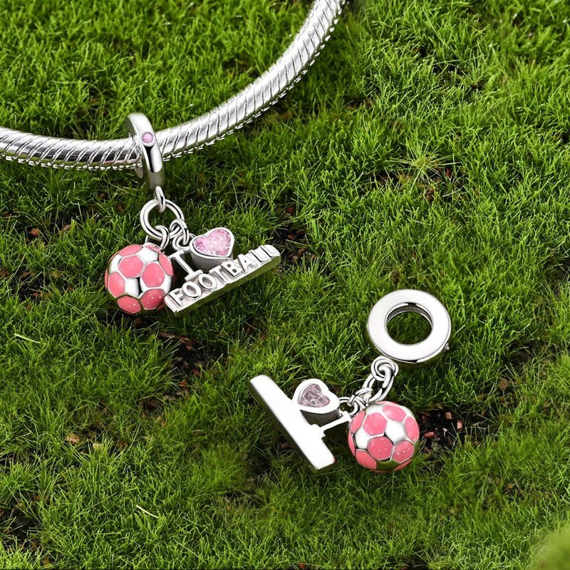 Pink Football Ball & “I Love Football” Dangle Charm