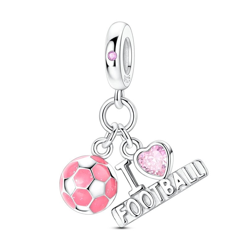 Pink Football Ball & “I Love Football” Dangle Charm